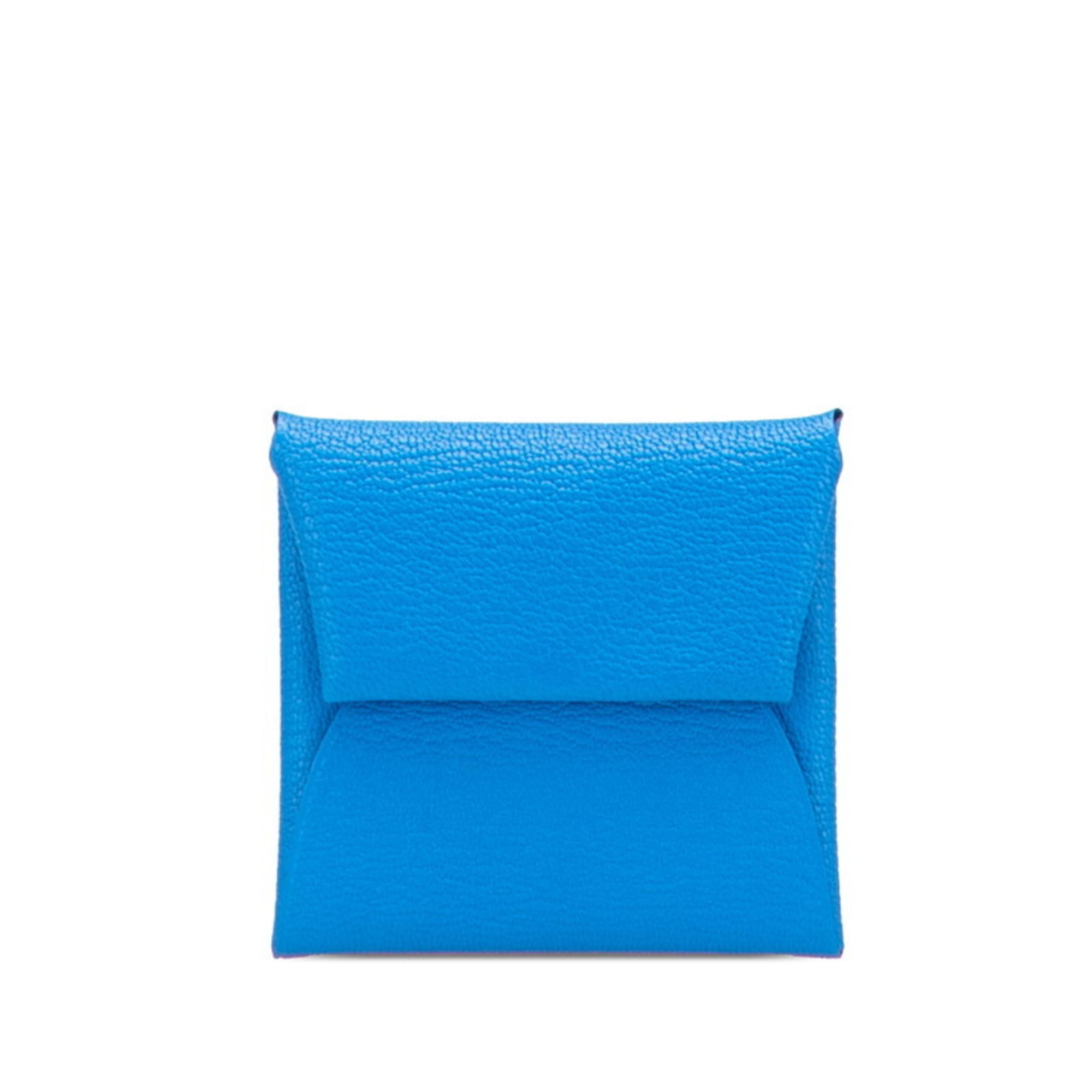 Hermes Bastia Blue Chevre Leather Coin Purse/Coin Case (Pre-Owned)