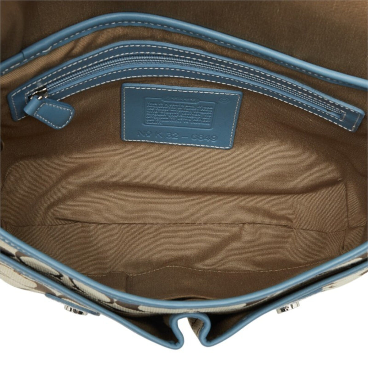 Coach Beige Blue Canvas Leather Shoulder Bag (Pre-Owned)