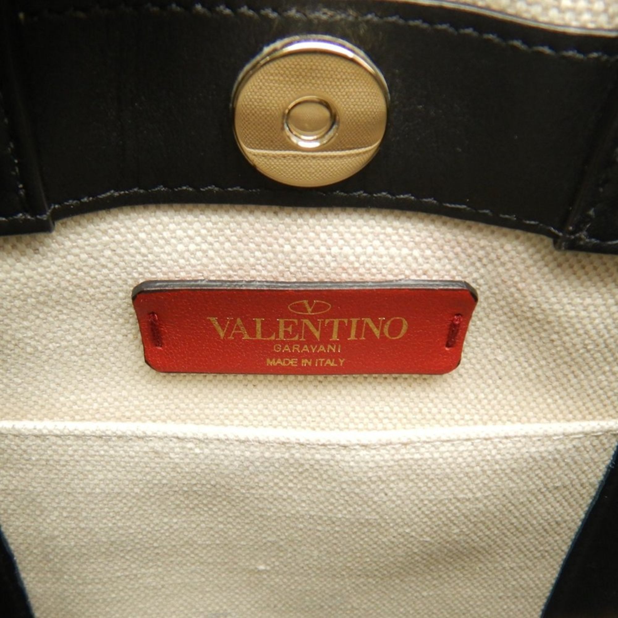 Valentino Garavani Black White Canvas Leather Tote Bag (Pre-Owned)