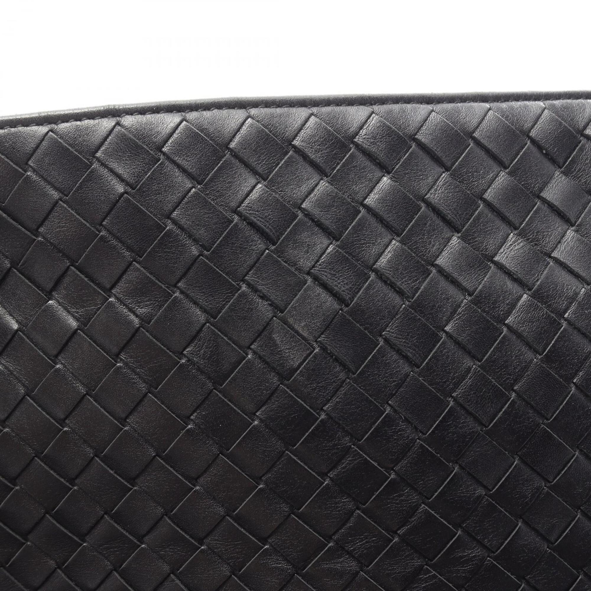 Bottega Veneta Intrecciato Black Navy Leather Handbag Shoulder Bag (Pre-Owned)