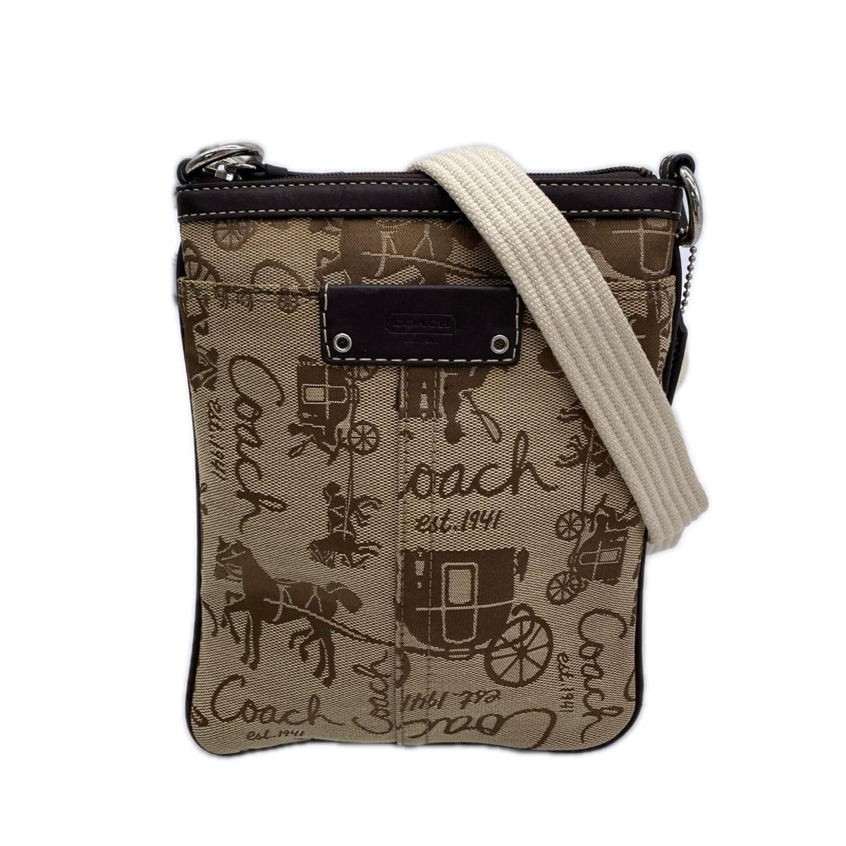 Coach Beige Brown Canvas Leather Shoulder Bag (Pre-Owned)