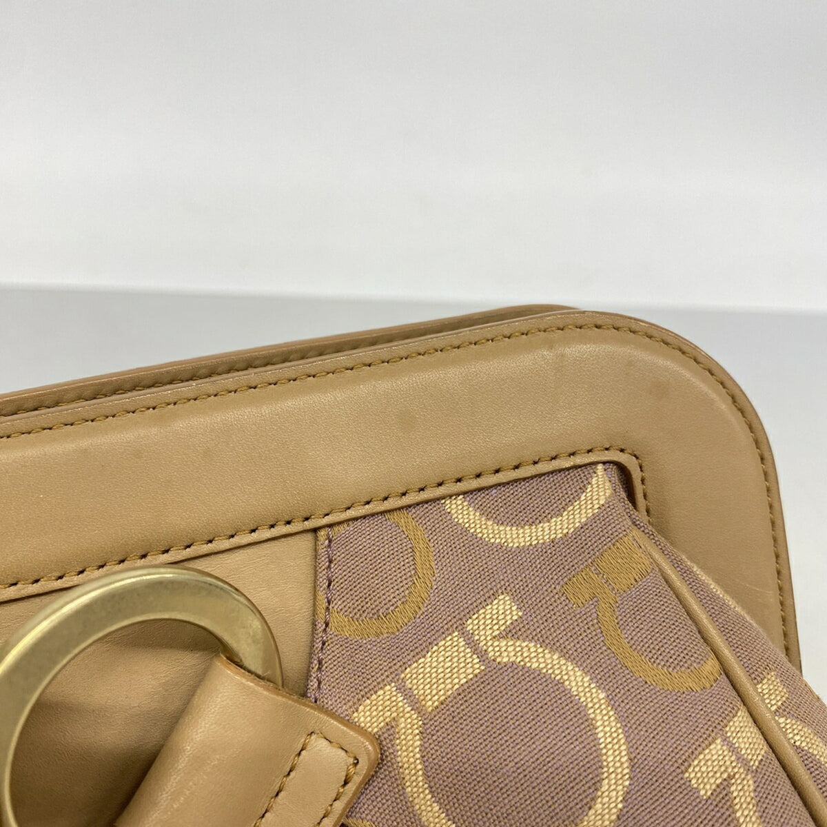 Salvatore Ferragamo Beige Purple Canvas Handbag (Pre-Owned)