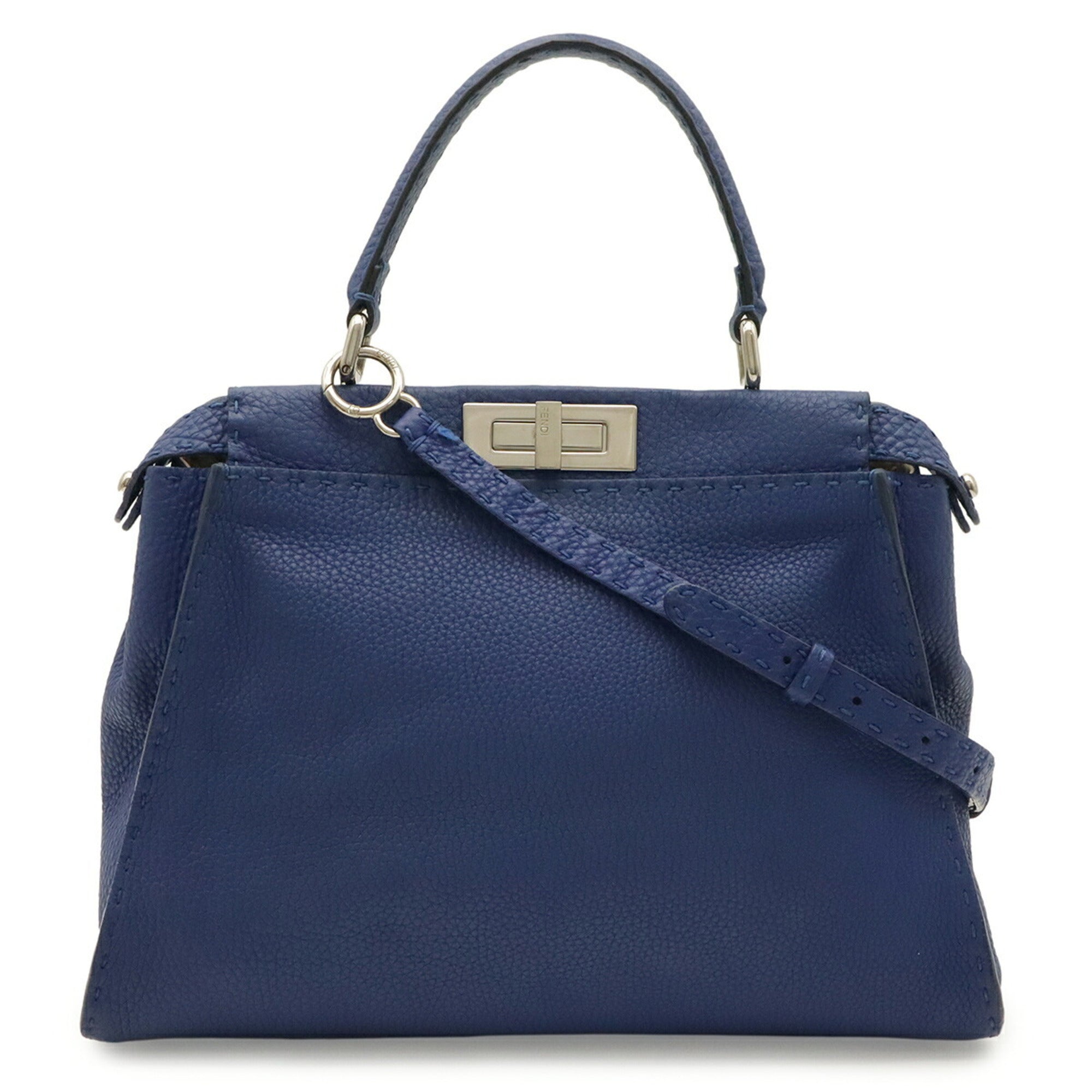 Fendi Selleria Blue Leather Handbag Shoulder Bag Tote Bag (Pre-Owned)