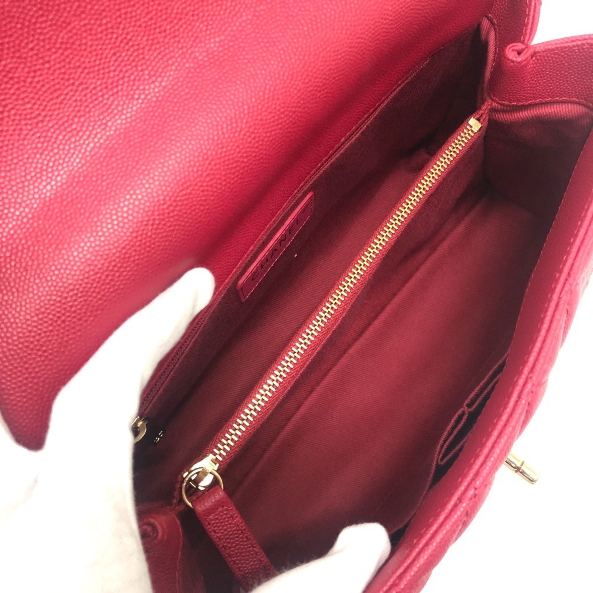 Chanel Matelasse Red Color Grained Calfskin Handbag Shoulder Bag (Pre-Owned)