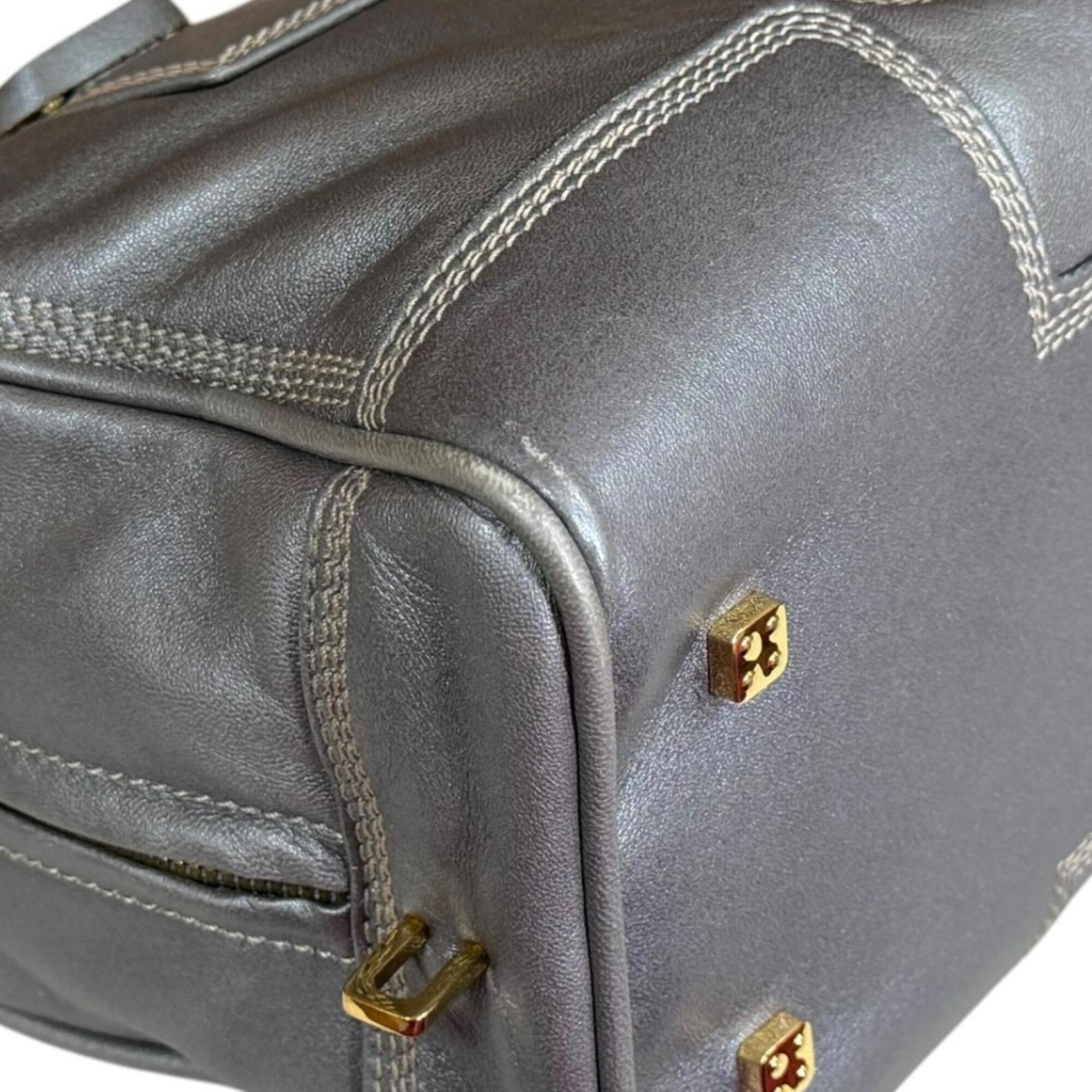 Loewe Gray Metallic Gray Leather Handbag (Pre-Owned)