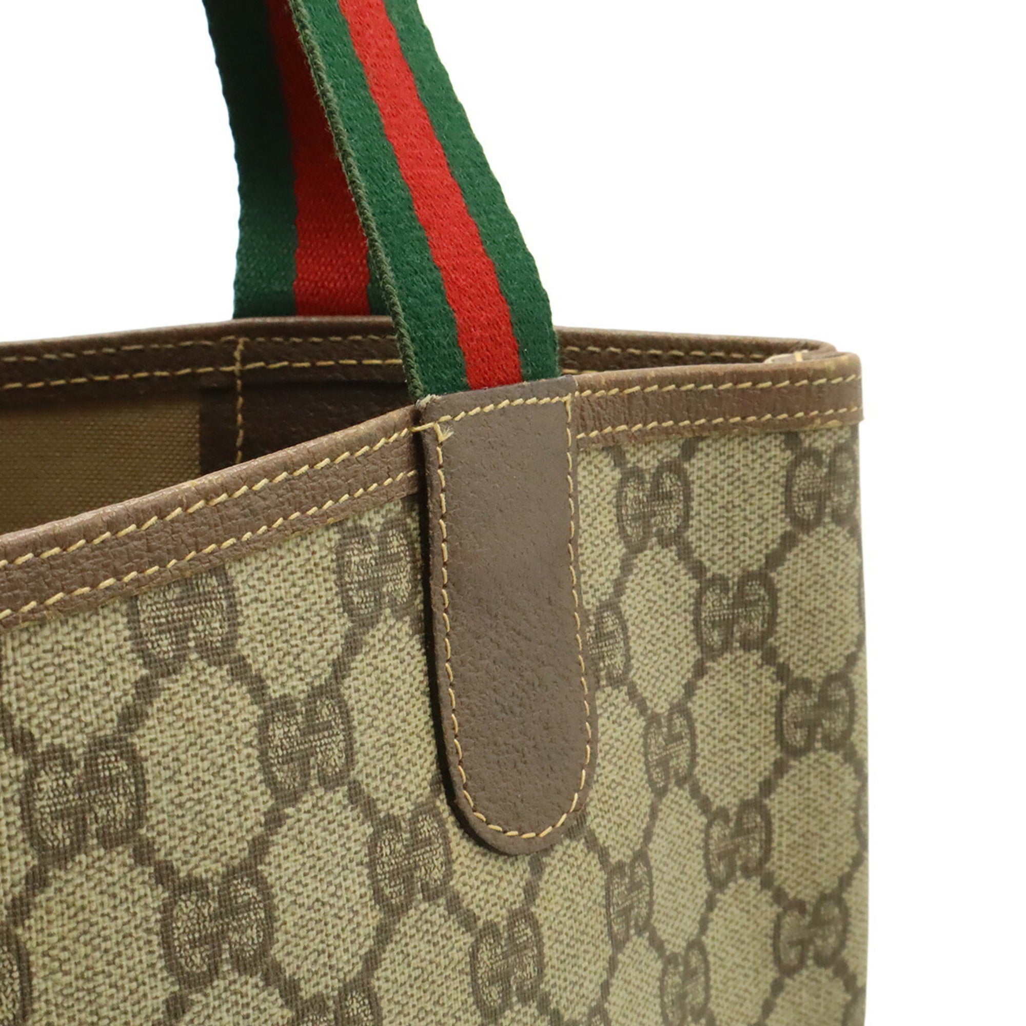 Gucci Beige Brown Green Red Color Pvc Leather Shoulder Bag Tote Bag (Pre-Owned)