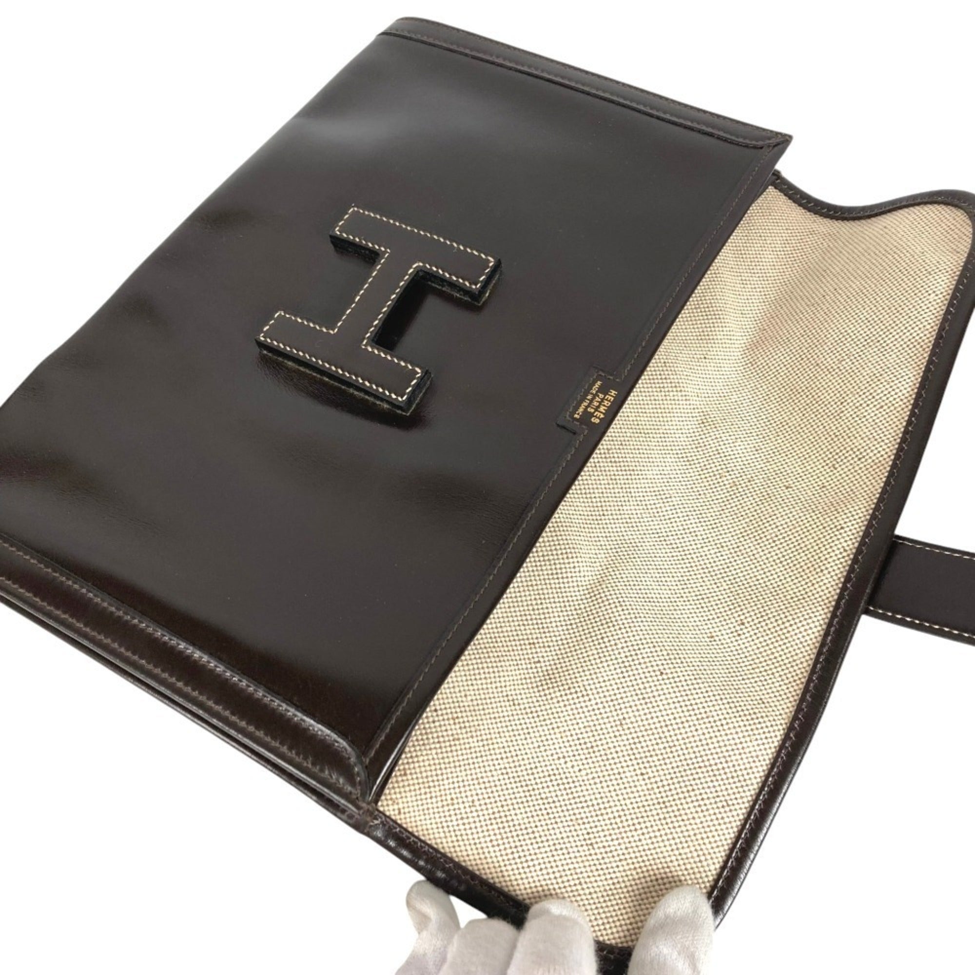 Hermes Dark Brown Leather Clutch Bag (Pre-Owned)