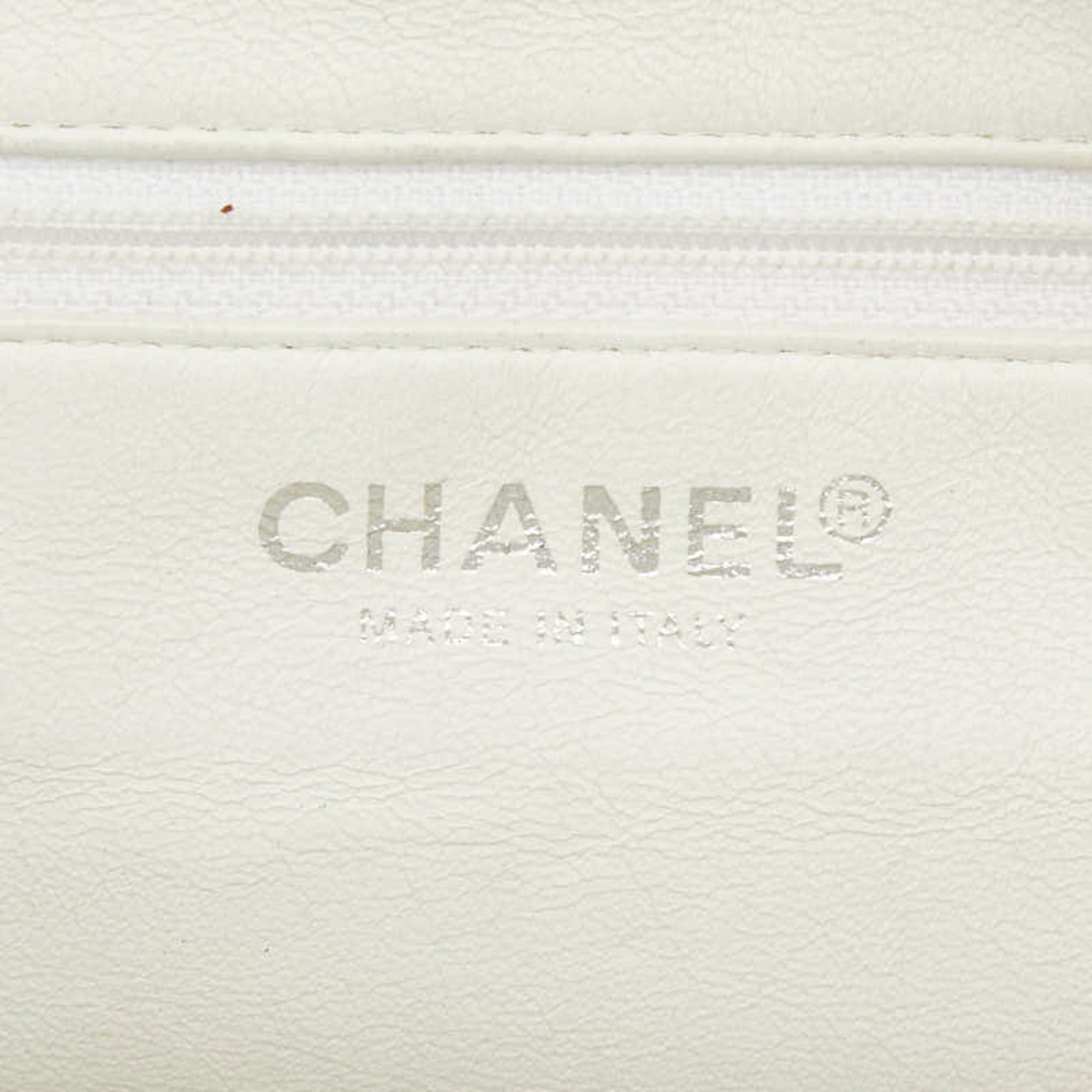 Chanel Gray White Canvas Leather Boston Bag (Pre-Owned)