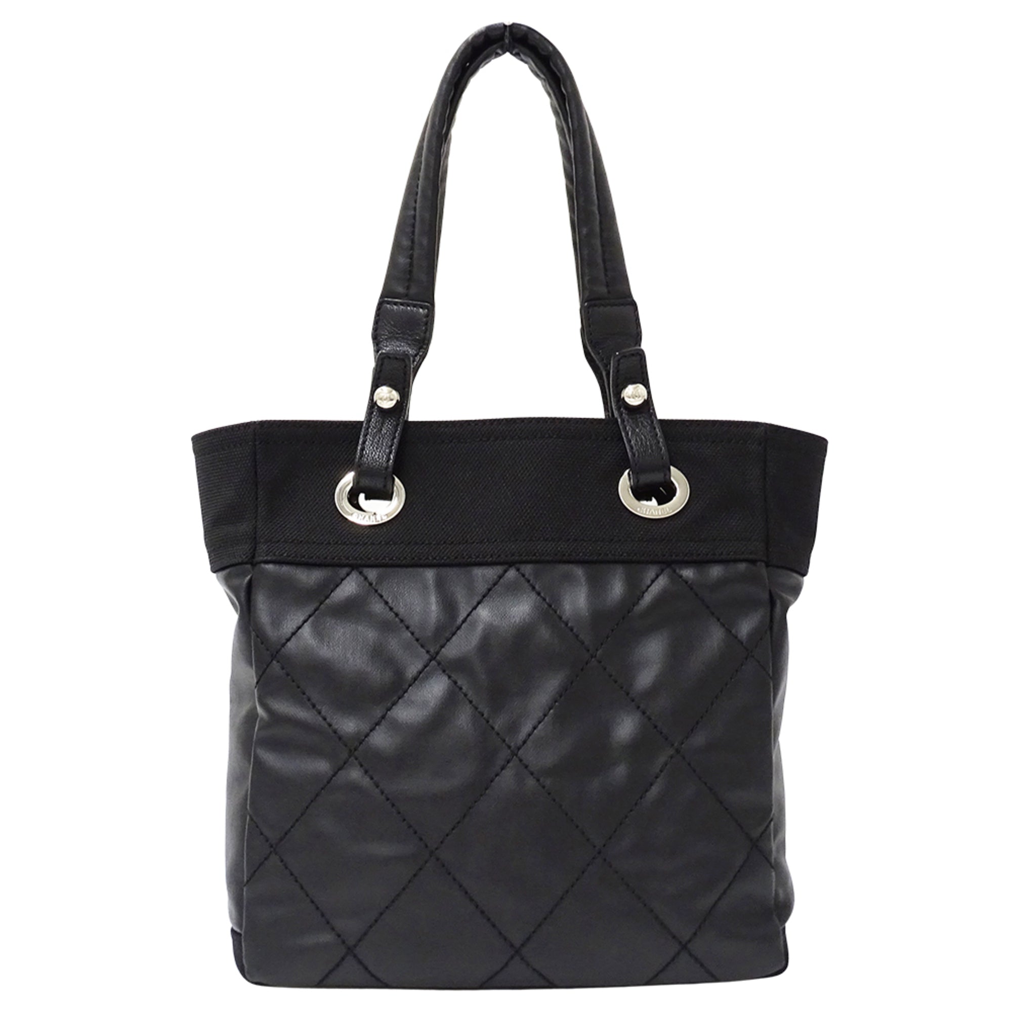 Chanel Black Coated Canvas Handbag Tote Bag (Pre-Owned)