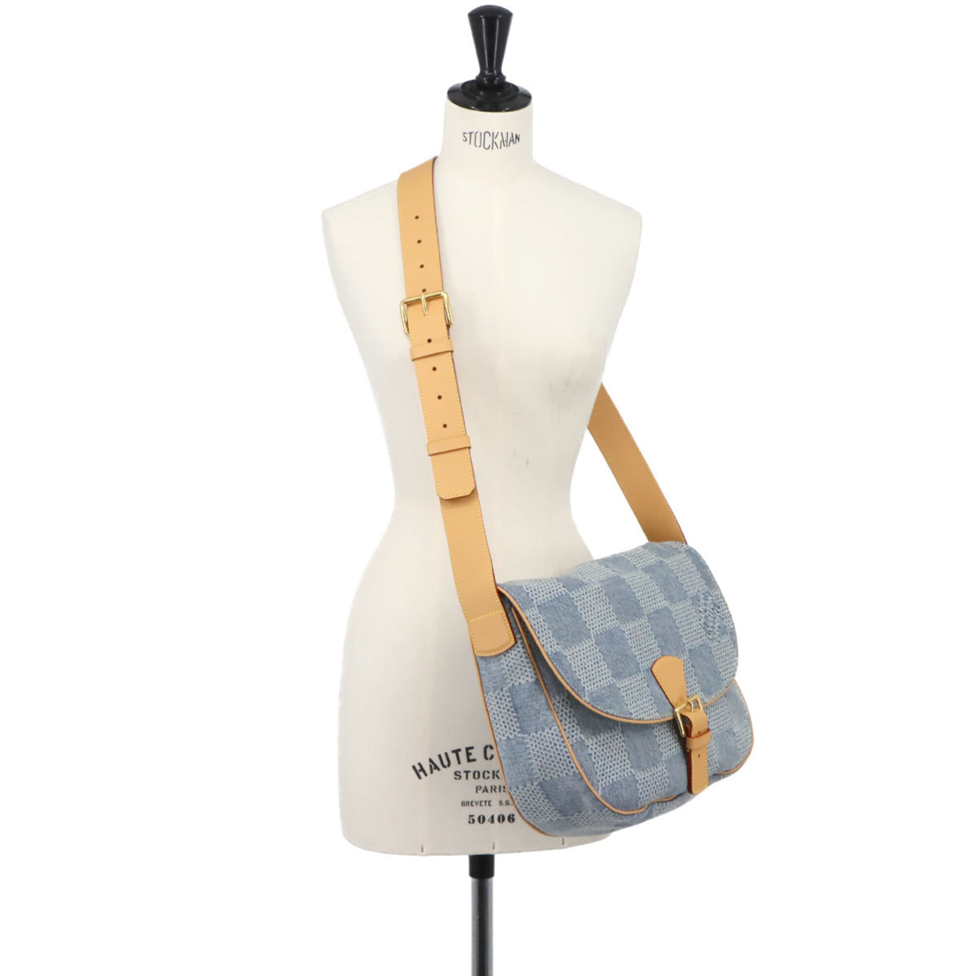 Louis Vuitton Blue Brown Denim Leather Handbag Messenger Bag Shoulder Bag (Pre-Owned)