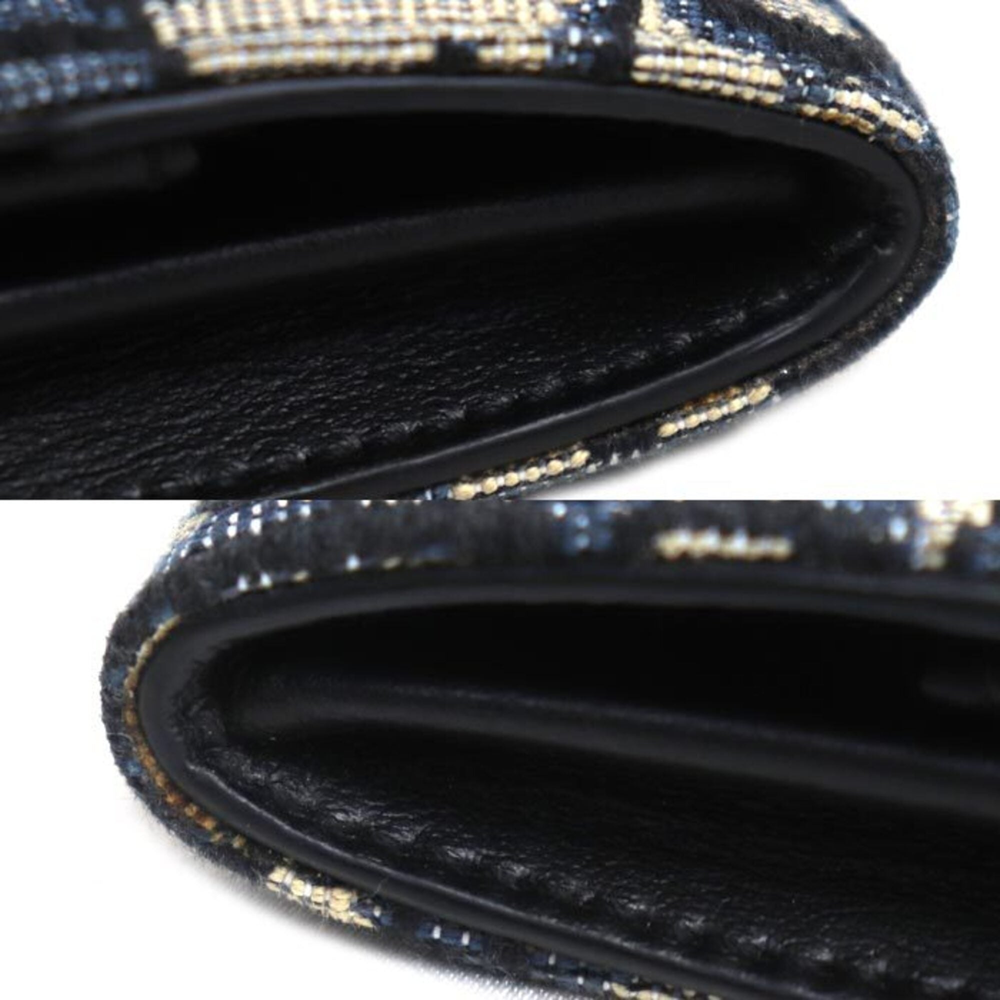 Christian Dior Beige Navy Jacquard Coin Purse/Coin Case (Pre-Owned)