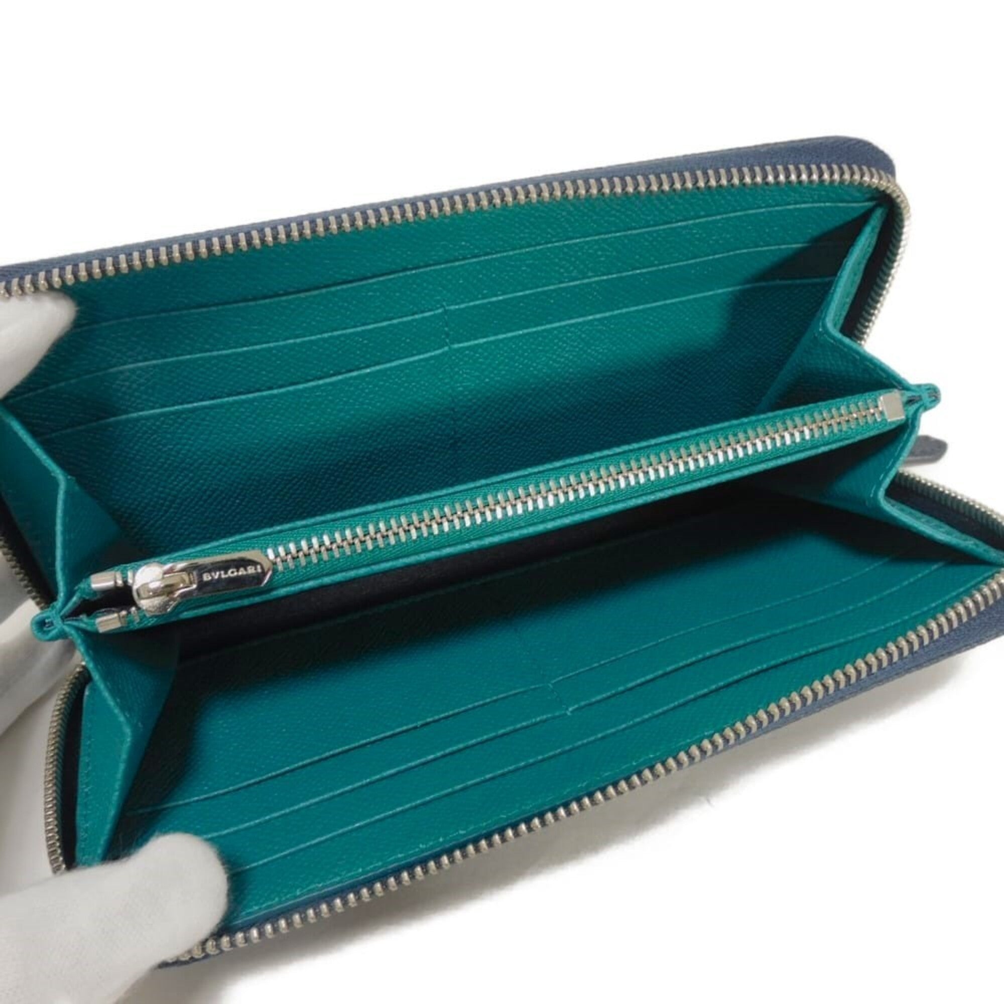 Bvlgari Blue Leather Long Wallet (Bi-Fold) (Pre-Owned)