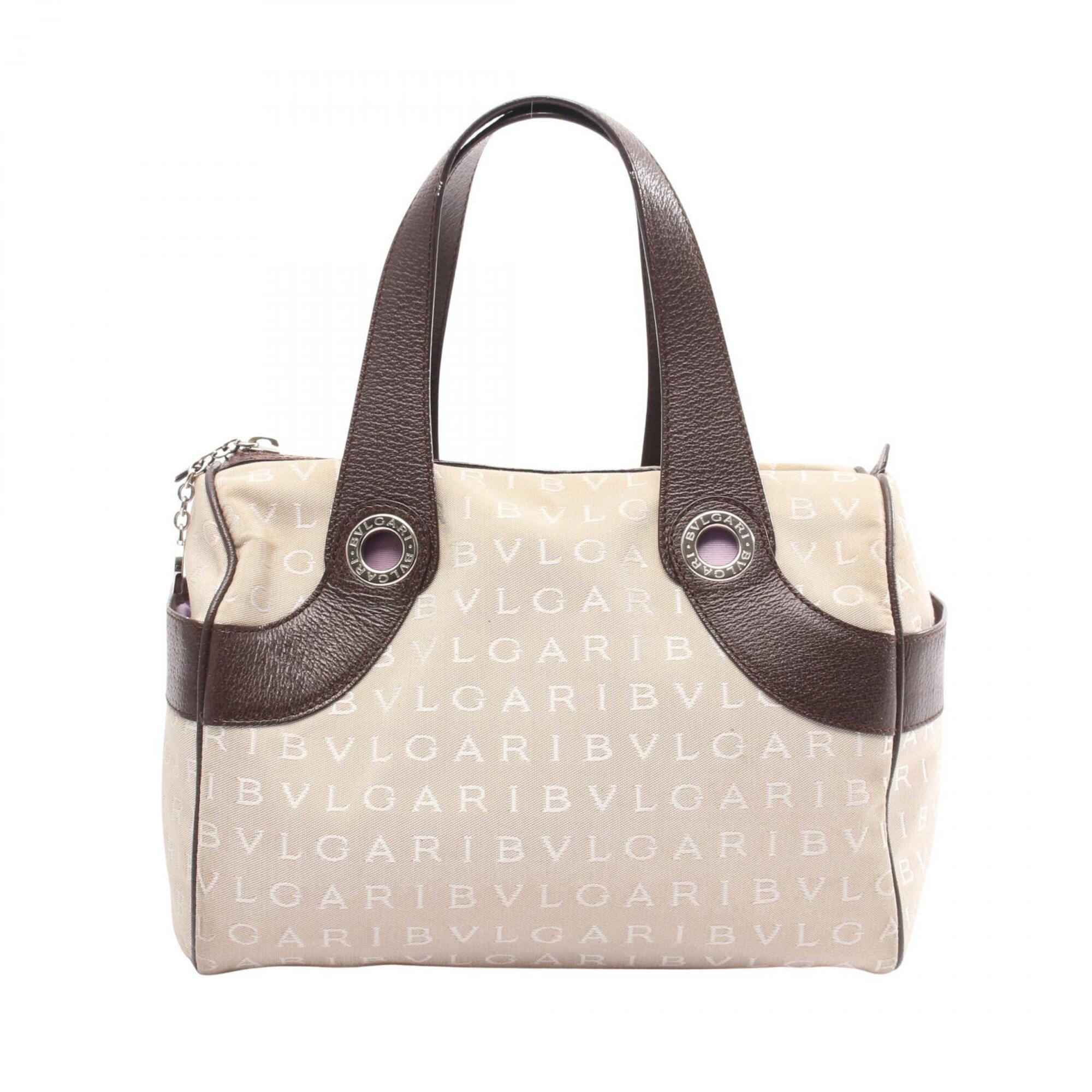 Bvlgari Beige Brown Canvas Leather Handbag (Pre-Owned)