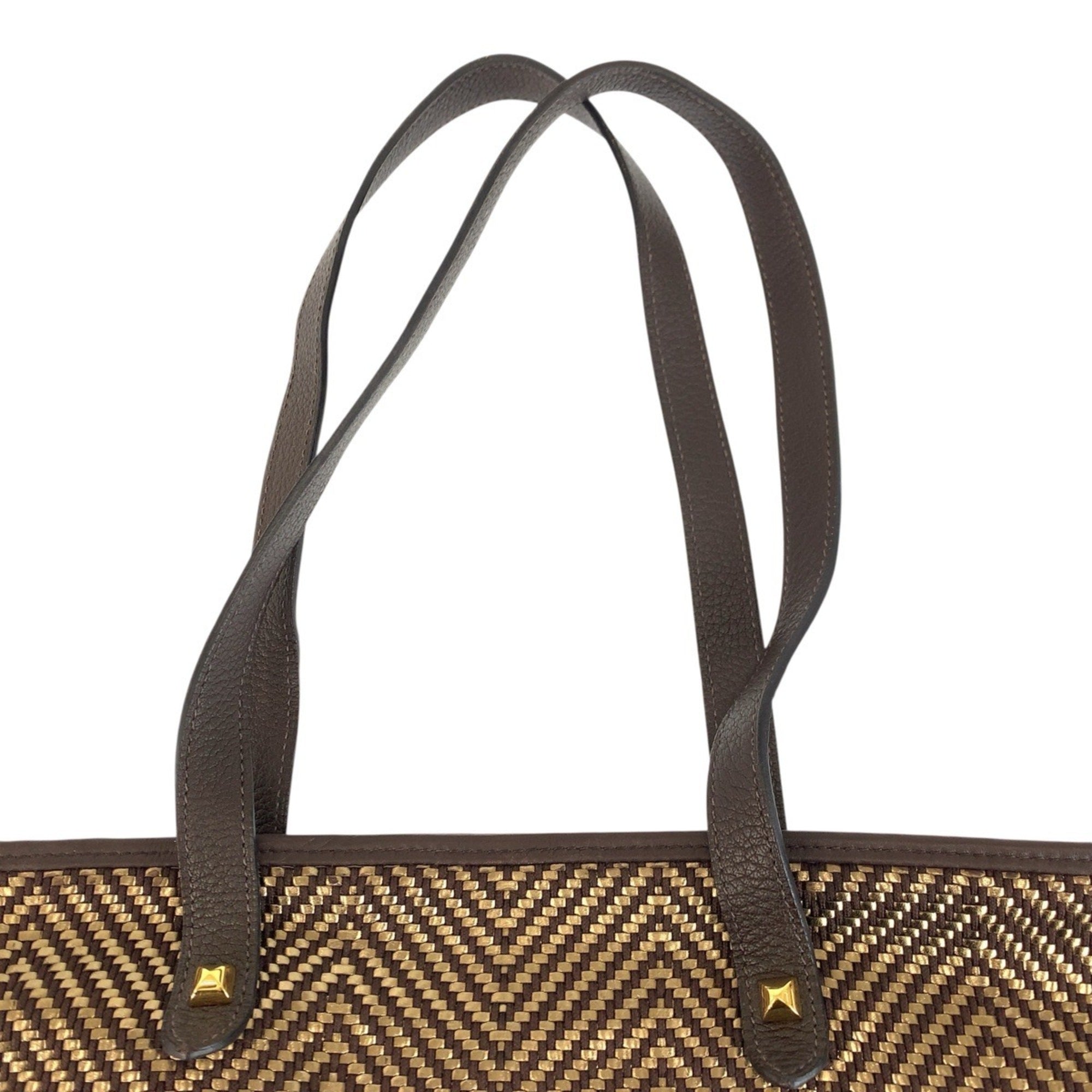 Hermes Brown Polyester Leather Shoulder Bag Tote Bag (Pre-Owned)