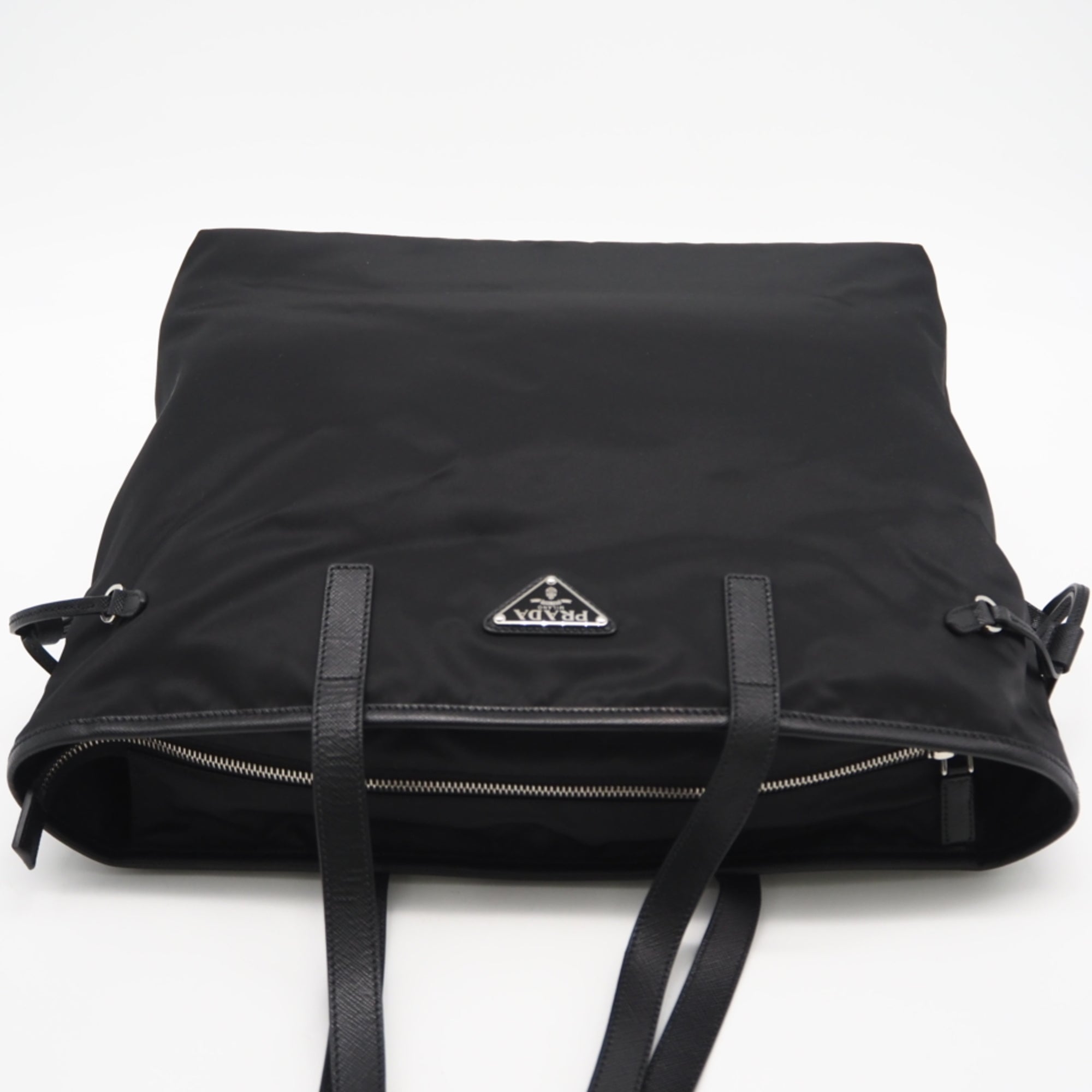 Prada Black Nylon Leather Tote Bag (Pre-Owned)