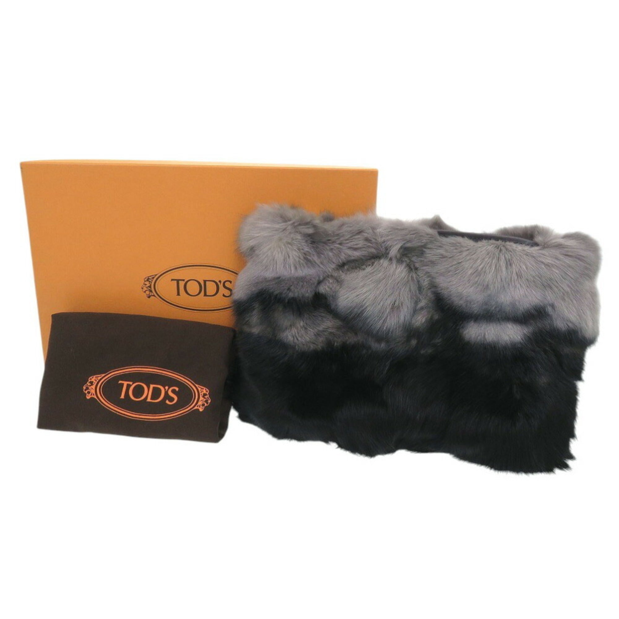 Tod's Black Gray Leather Fur Clutch Bag (Pre-Owned)