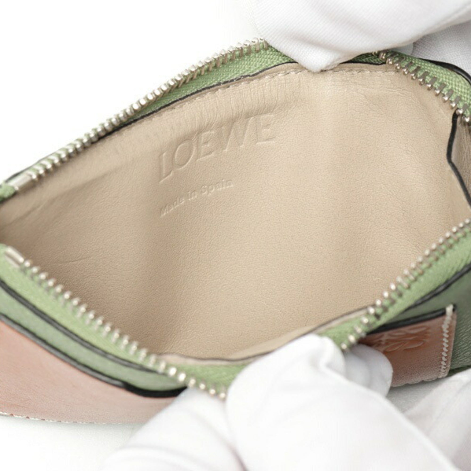 Loewe Brown Green Leather Coin Purse/Coin Case (Pre-Owned)
