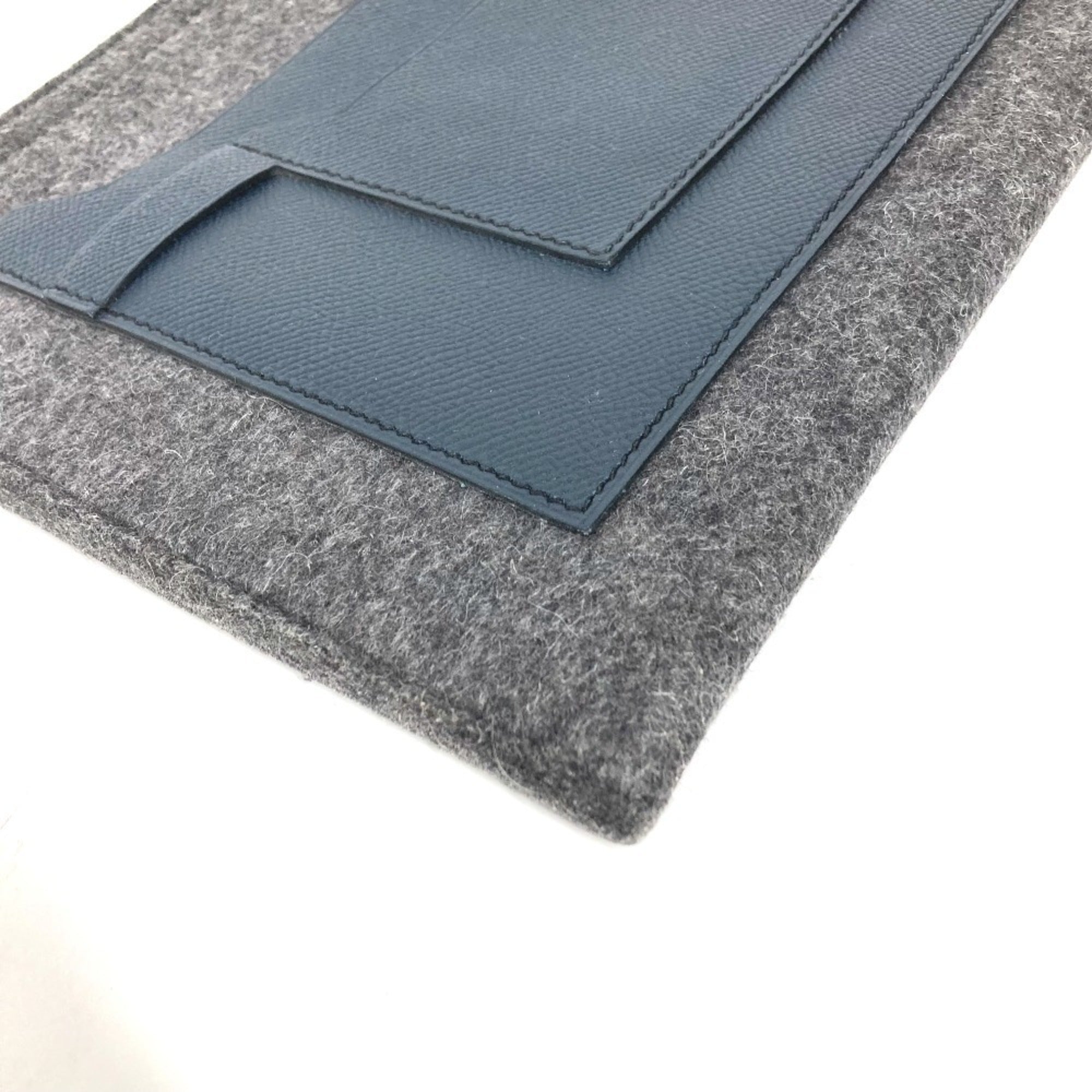Hermes Bicolor Gray Navy Felt Leather Clutch Bag Pouch (Pre-Owned)