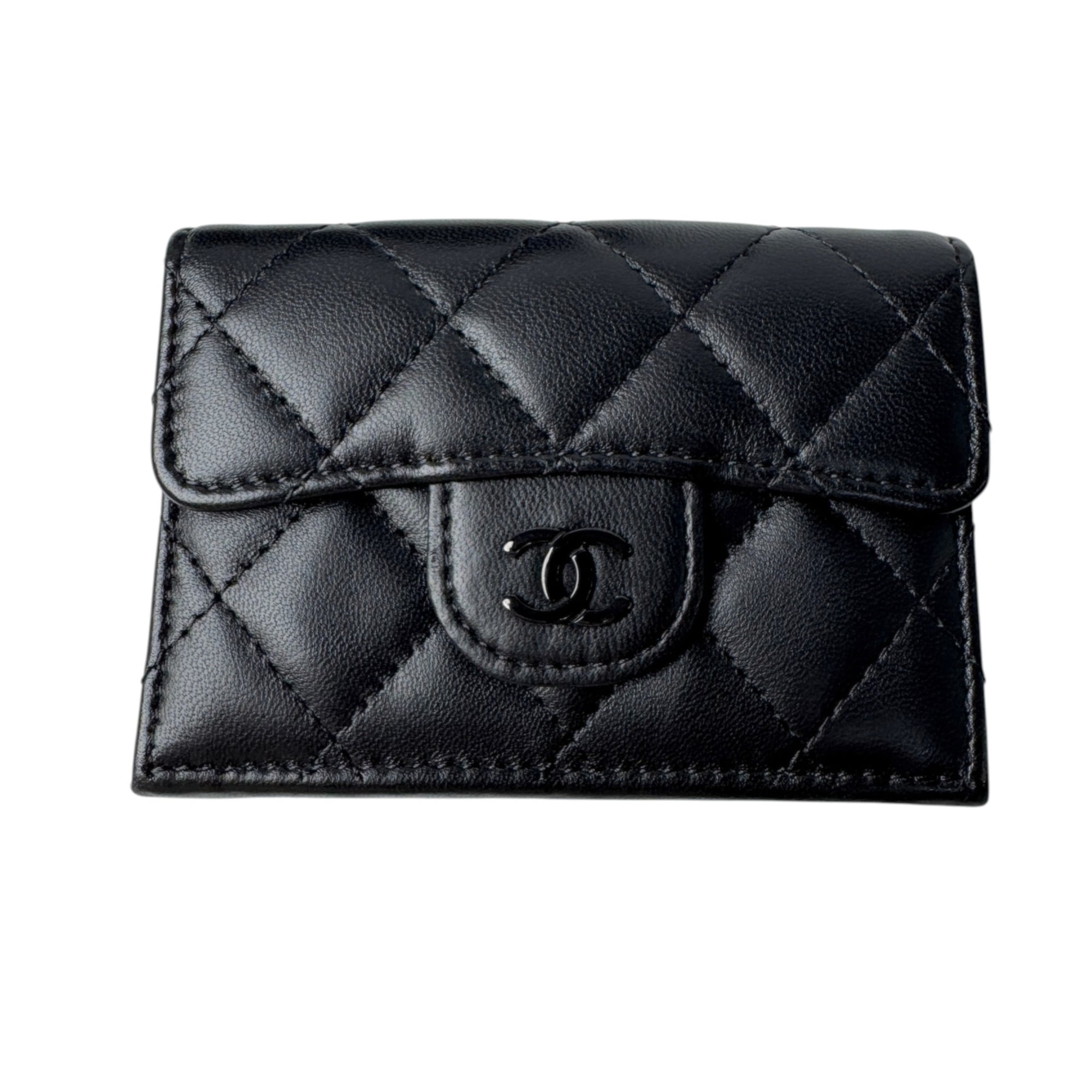 Chanel Black Leather Wallet (Tri-Fold) (Pre-Owned)