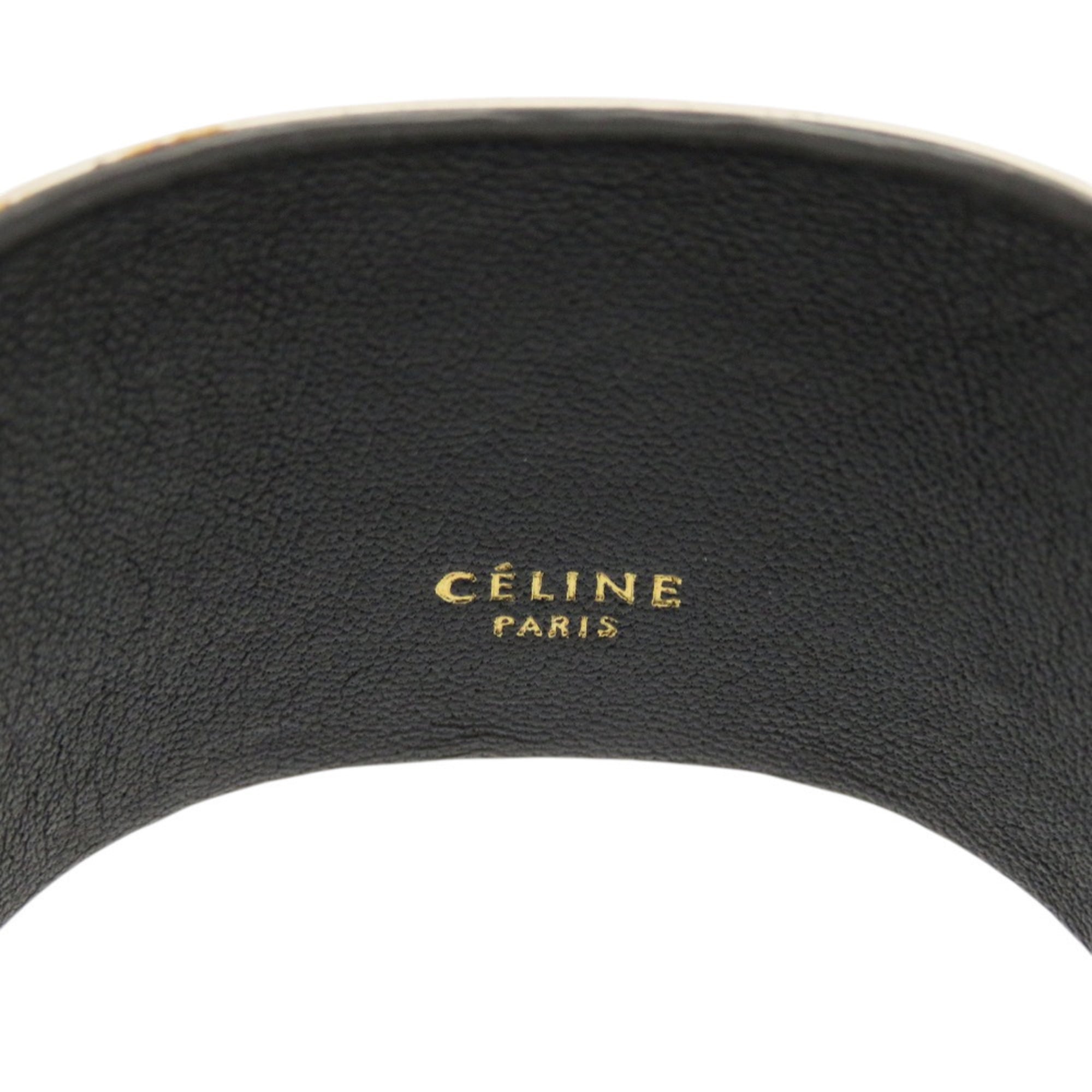 Celine Silver Black Leather Metal Bangle (Pre-Owned)