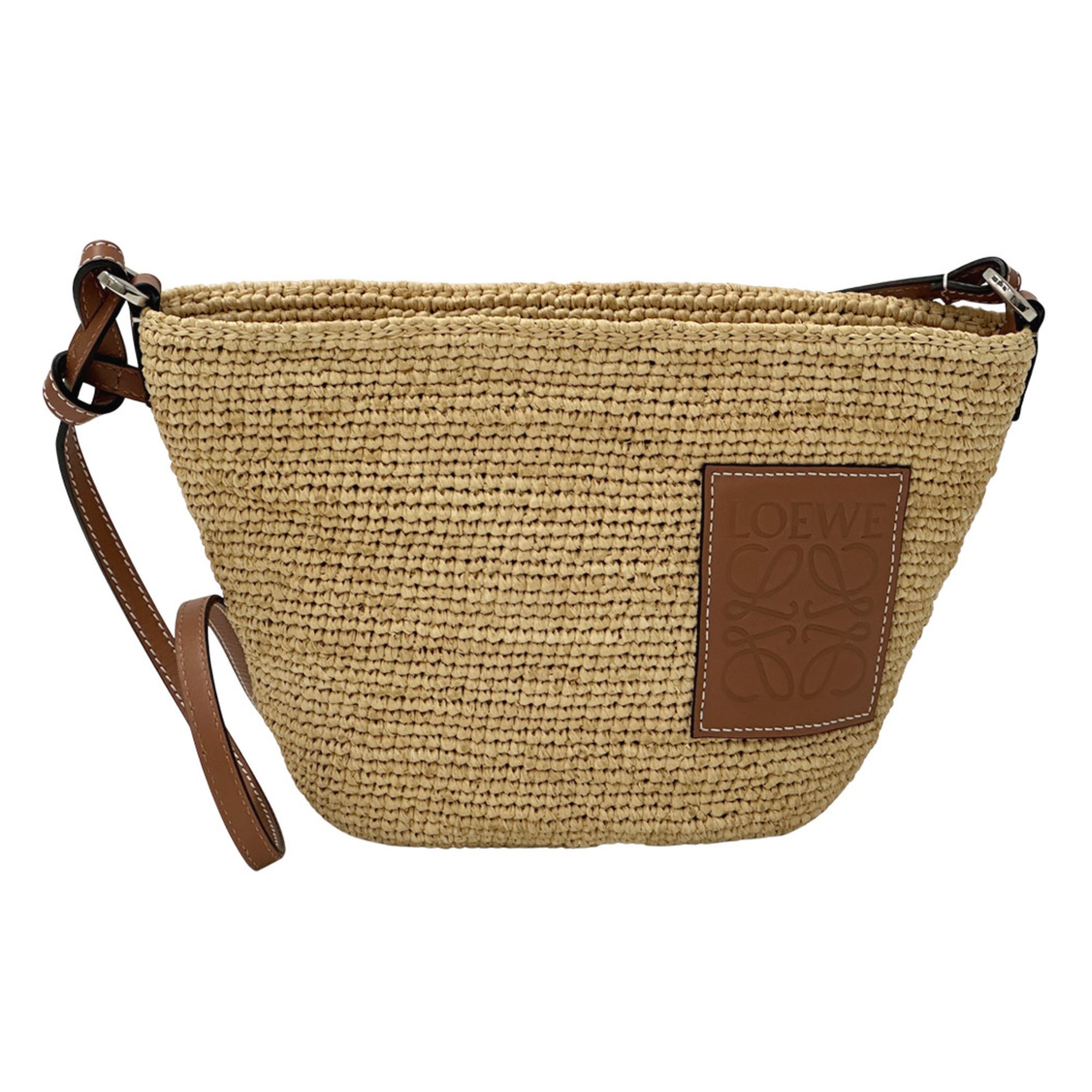 Loewe Beige Brown Raffia Leather Pochette Shoulder Bag (Pre-Owned)