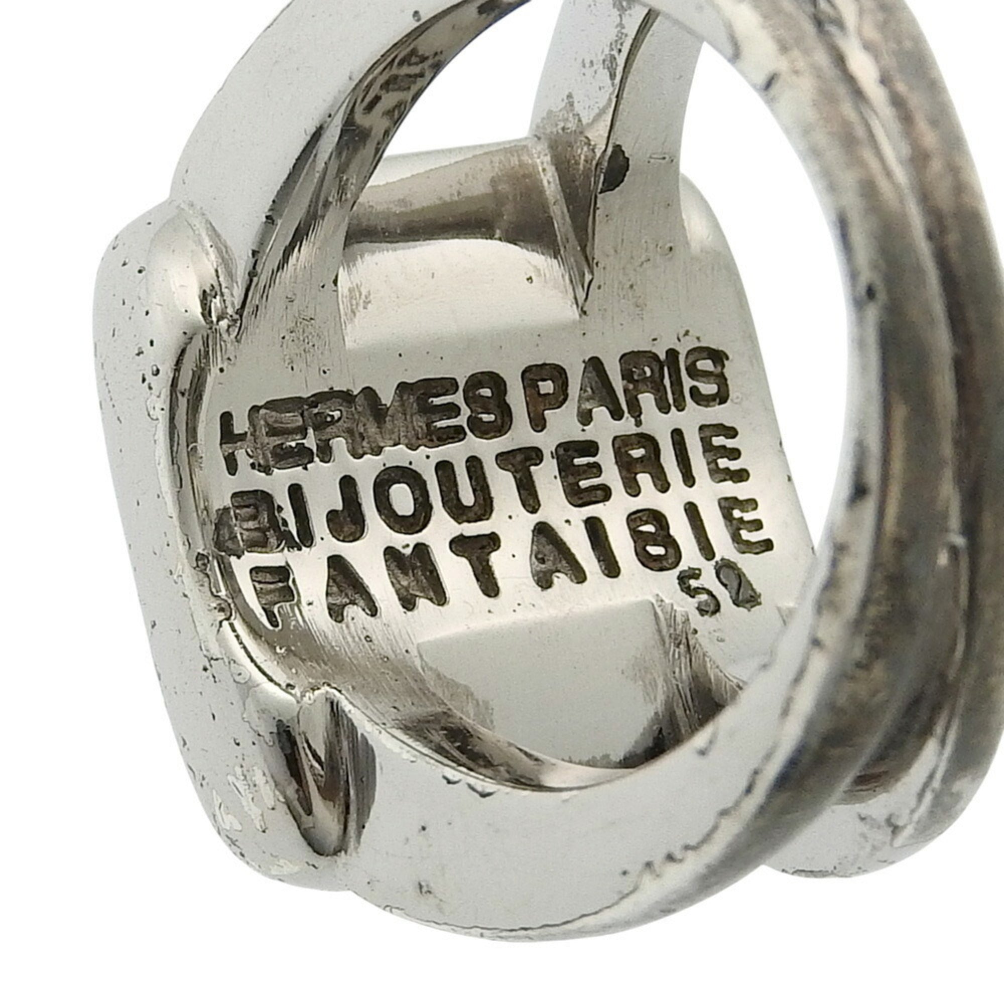 Hermes Sellier Silver Band Ring (Pre-Owned)