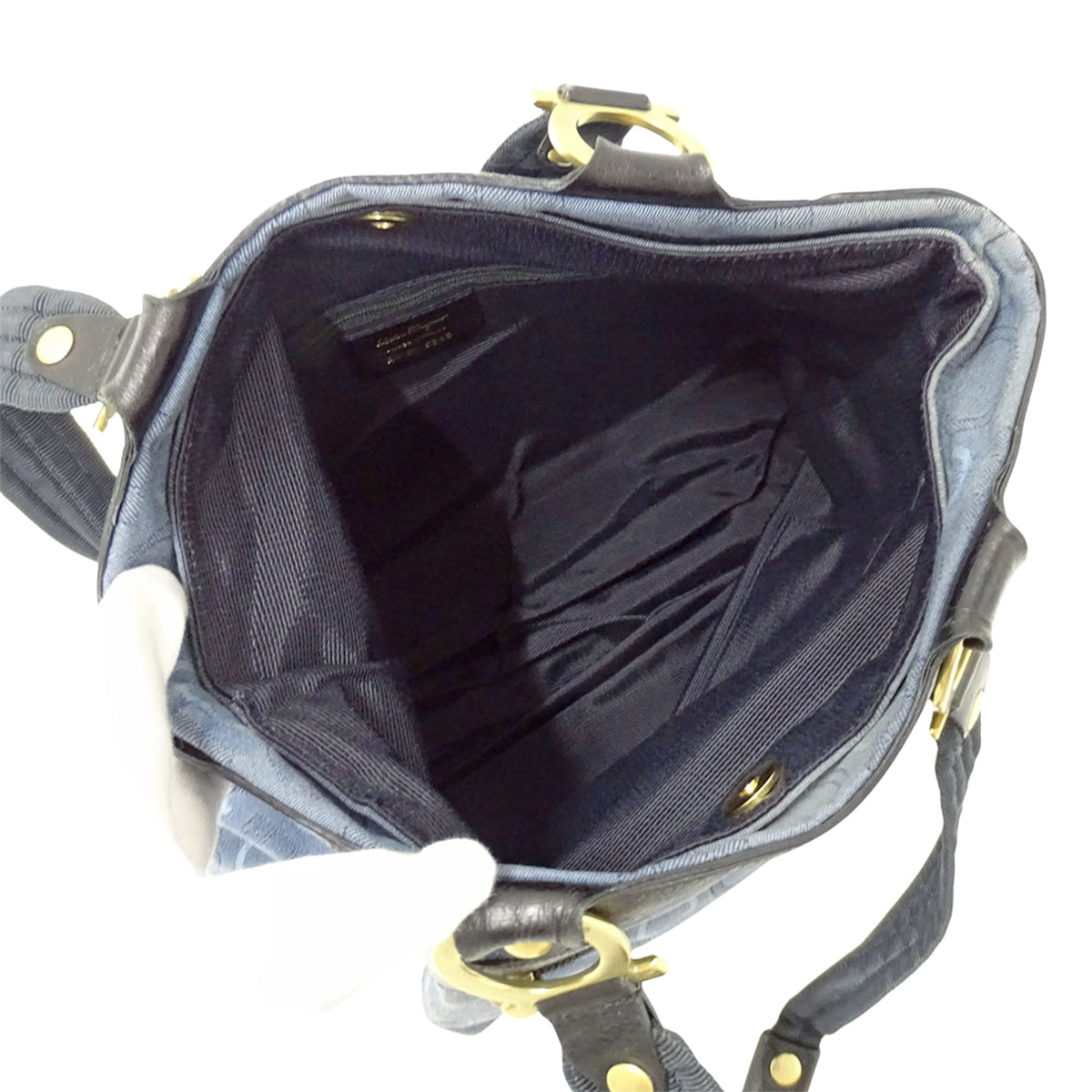 Salvatore Ferragamo Gancini Blue Canvas Handbag Tote Bag (Pre-Owned)