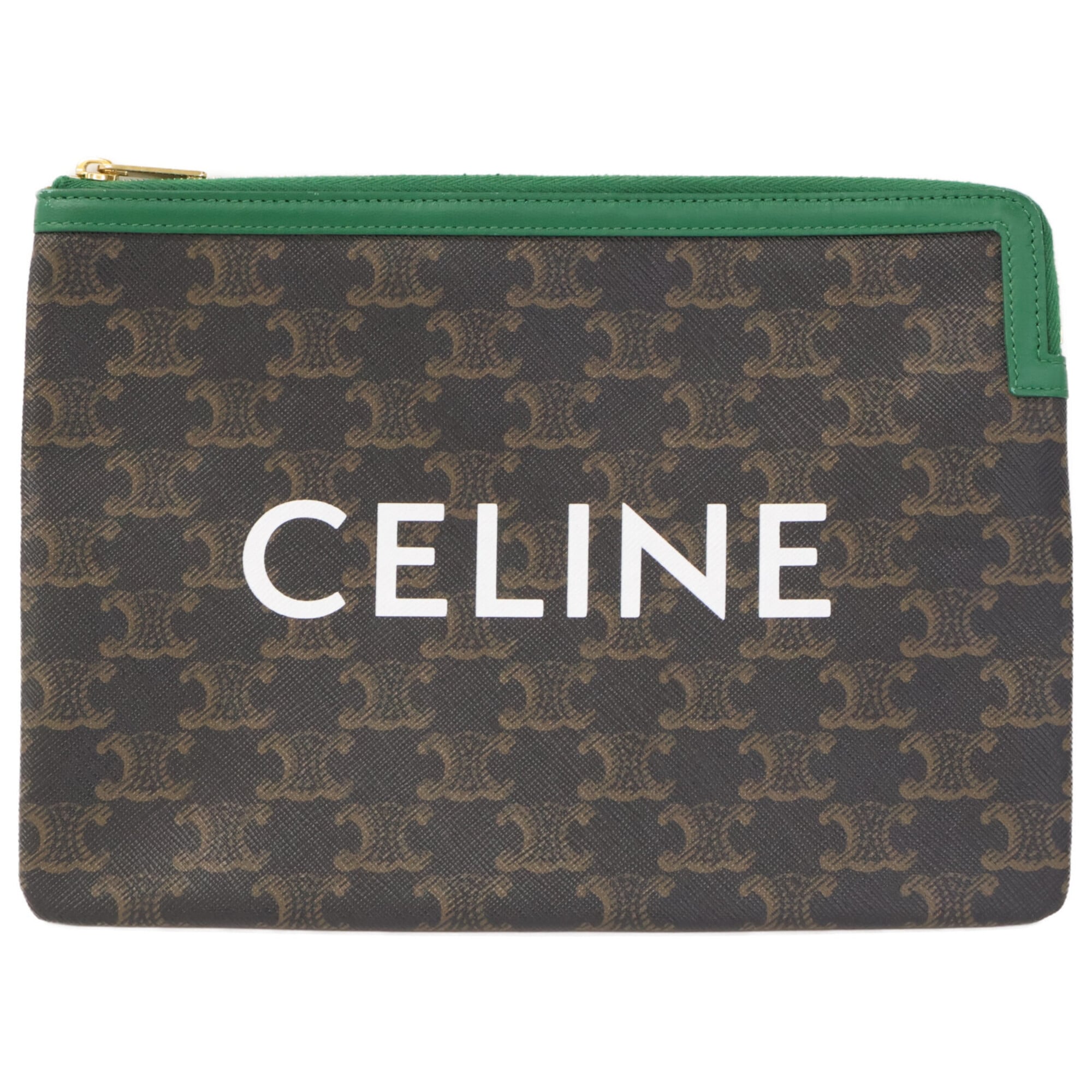 Celine Black Brown Green Coated Canvas Clutch Bag (Pre-Owned)