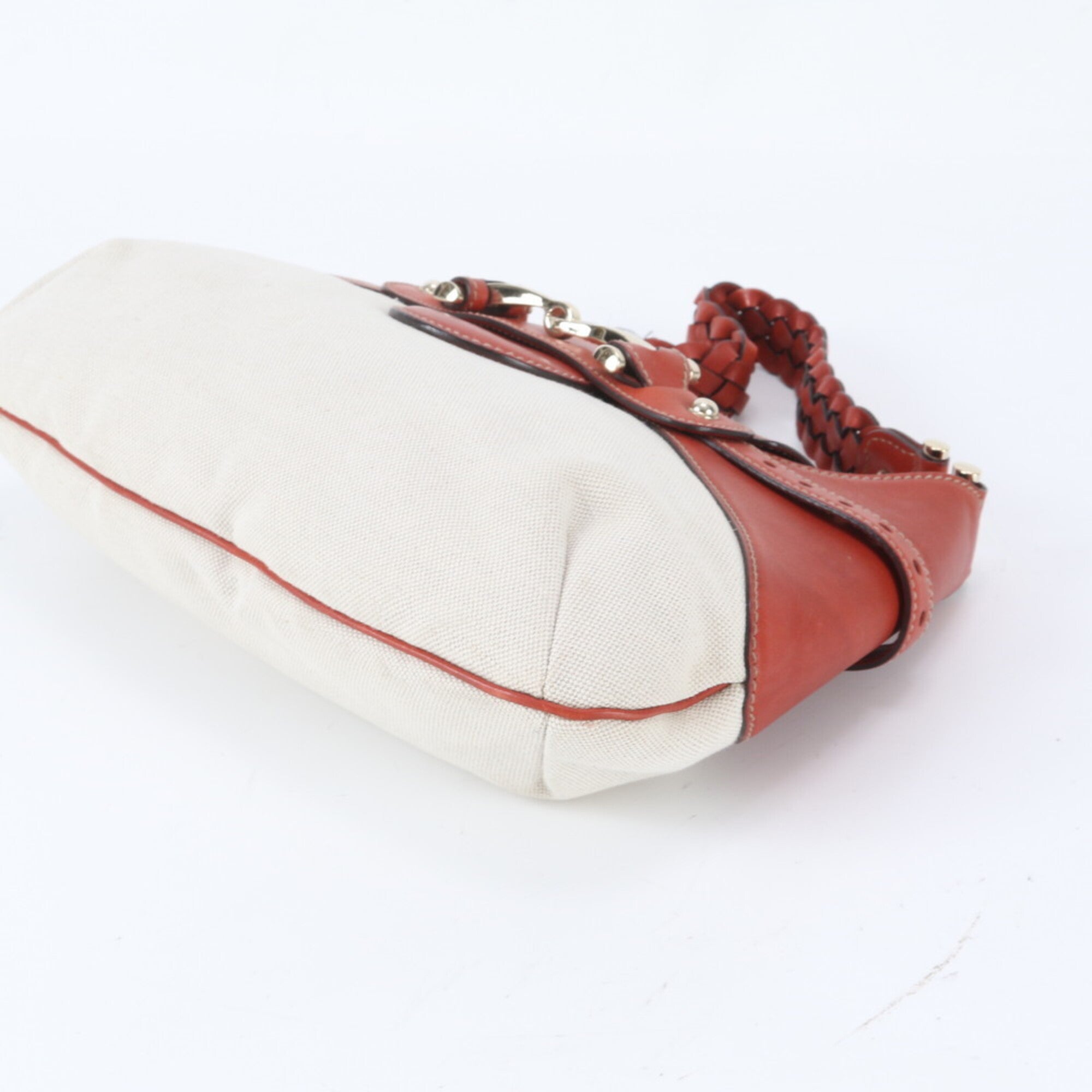 Gucci Horsebit Beige Red Color Leather Canvas Shoulder Bag Tote Bag (Pre-Owned)