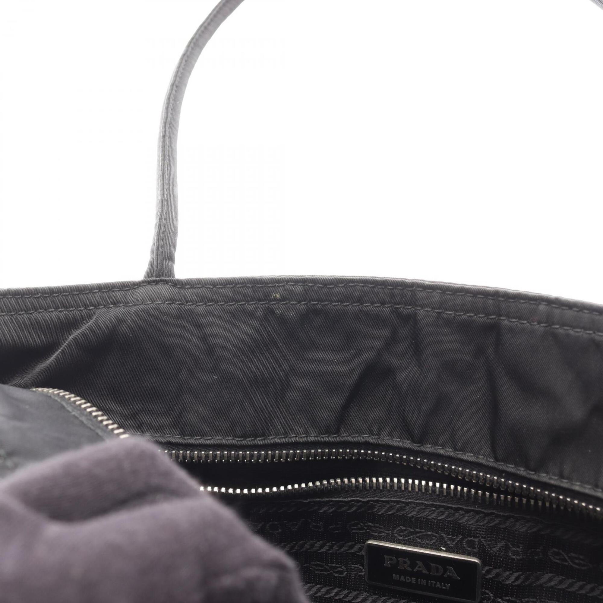 Prada Black Nylon Leather Handbag Shoulder Bag (Pre-Owned)