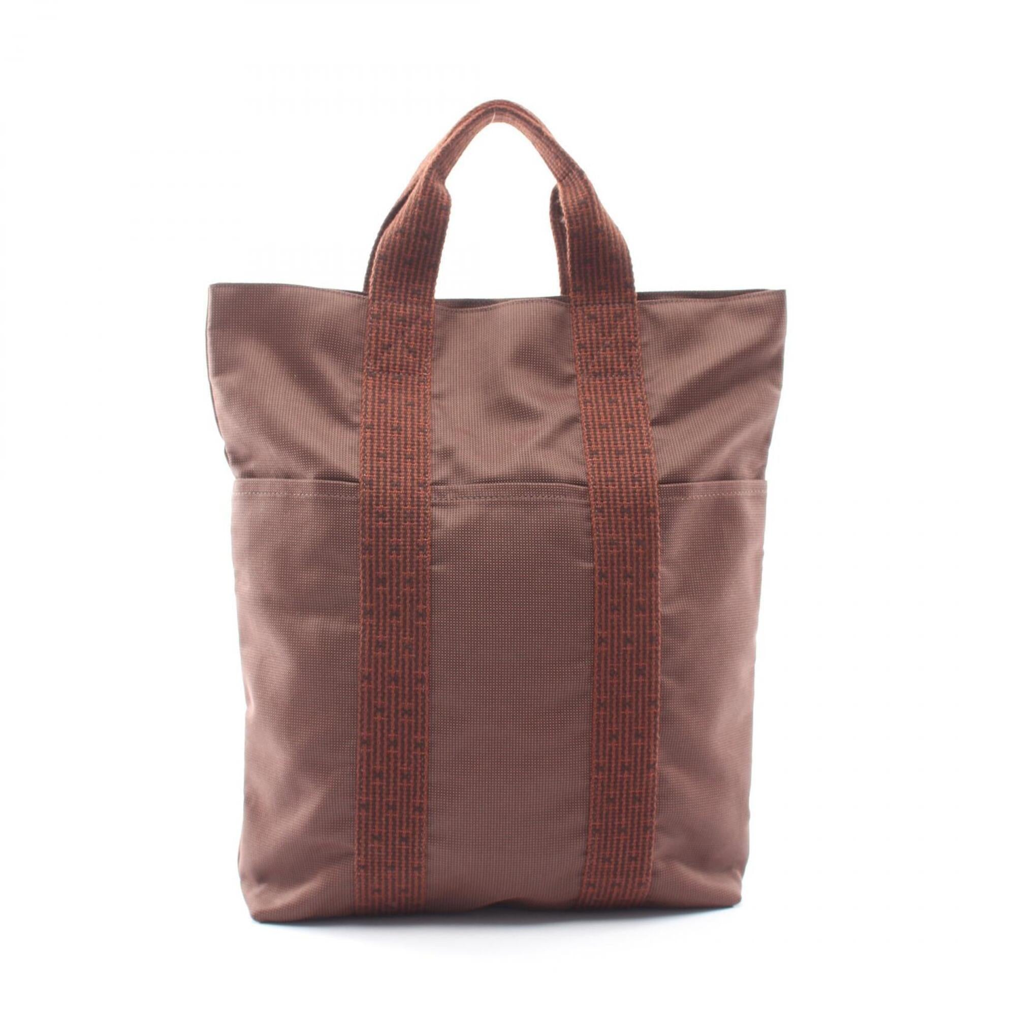 Hermes Brown Nylon Canvas Handbag Tote Bag (Pre-Owned)