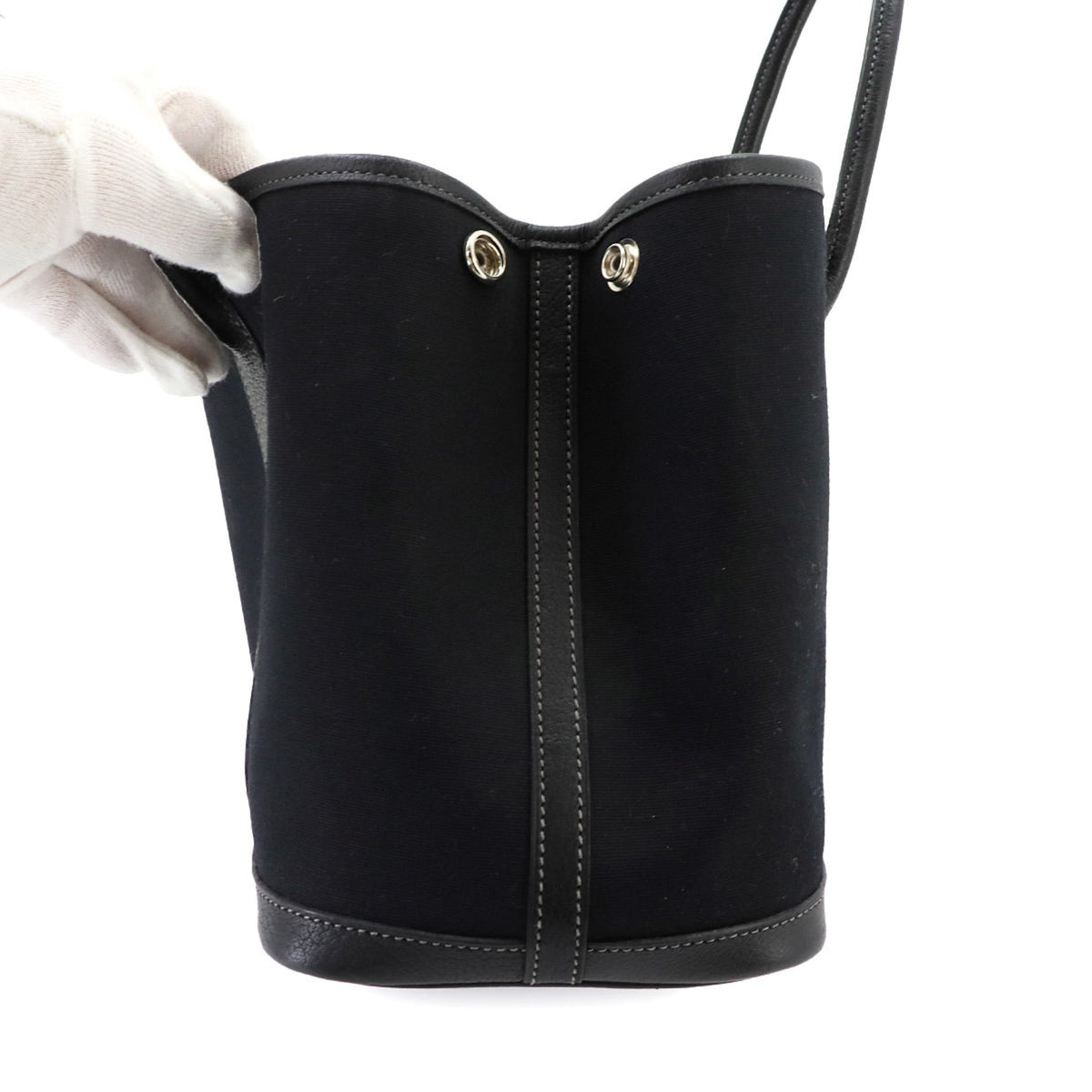 Hermes Black Toile Officier Leather Handbag Tote Bag (Pre-Owned)