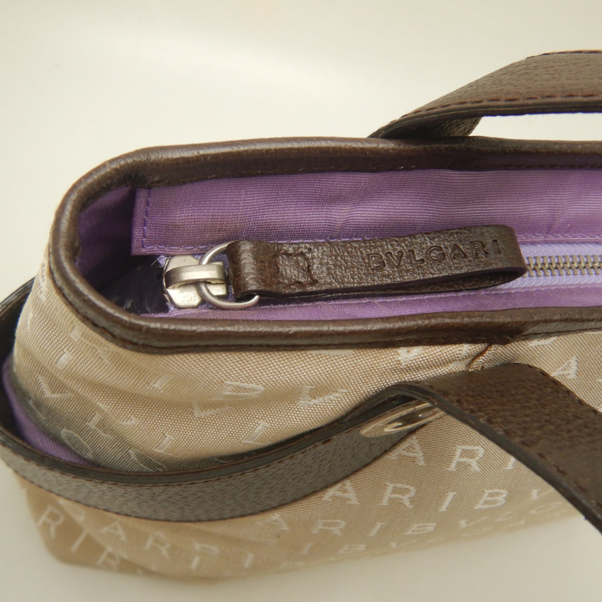 Bvlgari Beige Brown Canvas Leather Handbag (Pre-Owned)