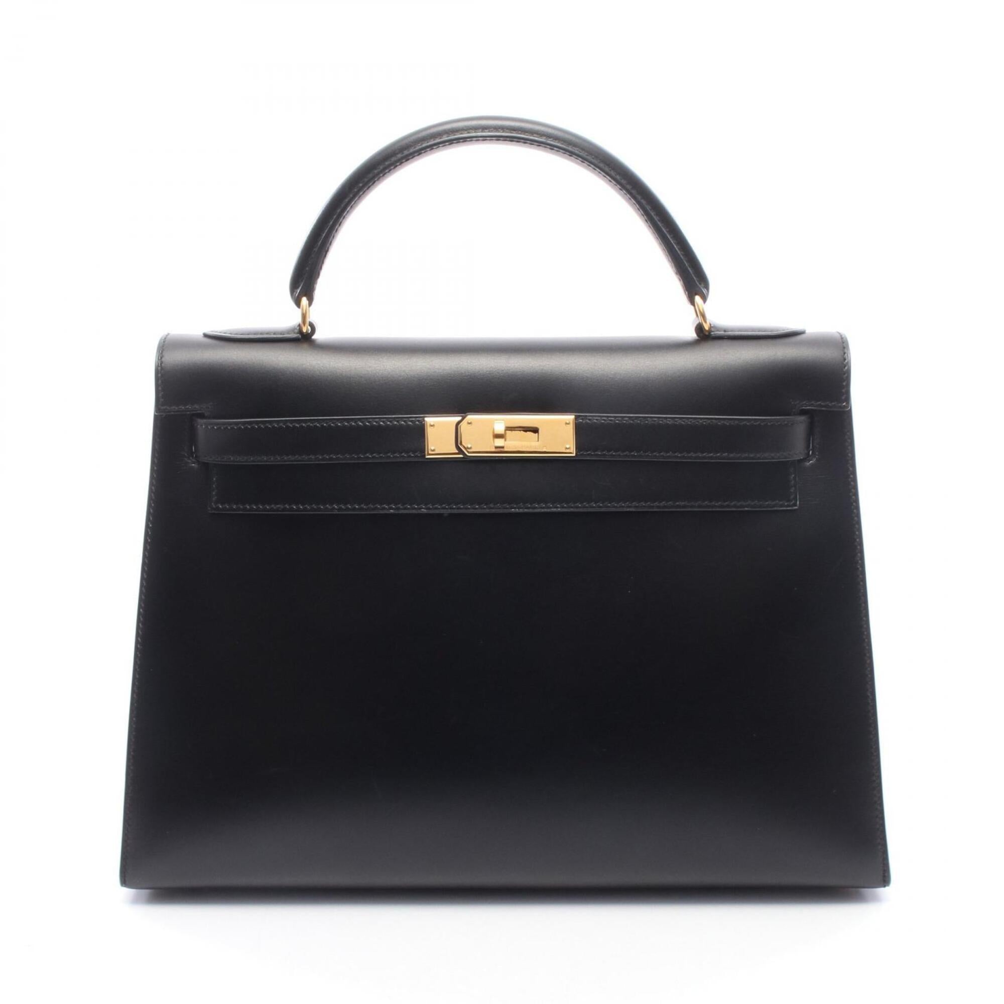 Hermes Black Box Calf Leather Leather Handbag (Pre-Owned)