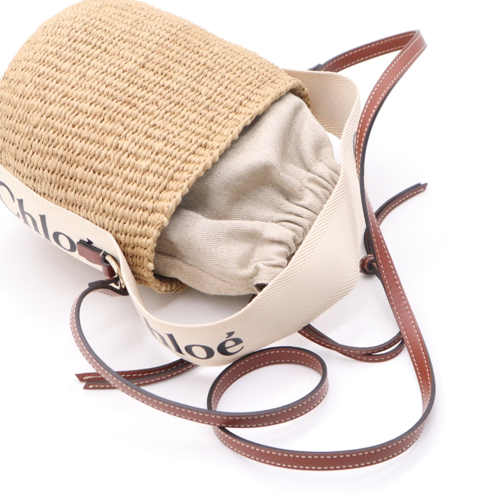 Chloé Beige Brown Raffia Linen Basket Shoulder Bag (Pre-Owned)