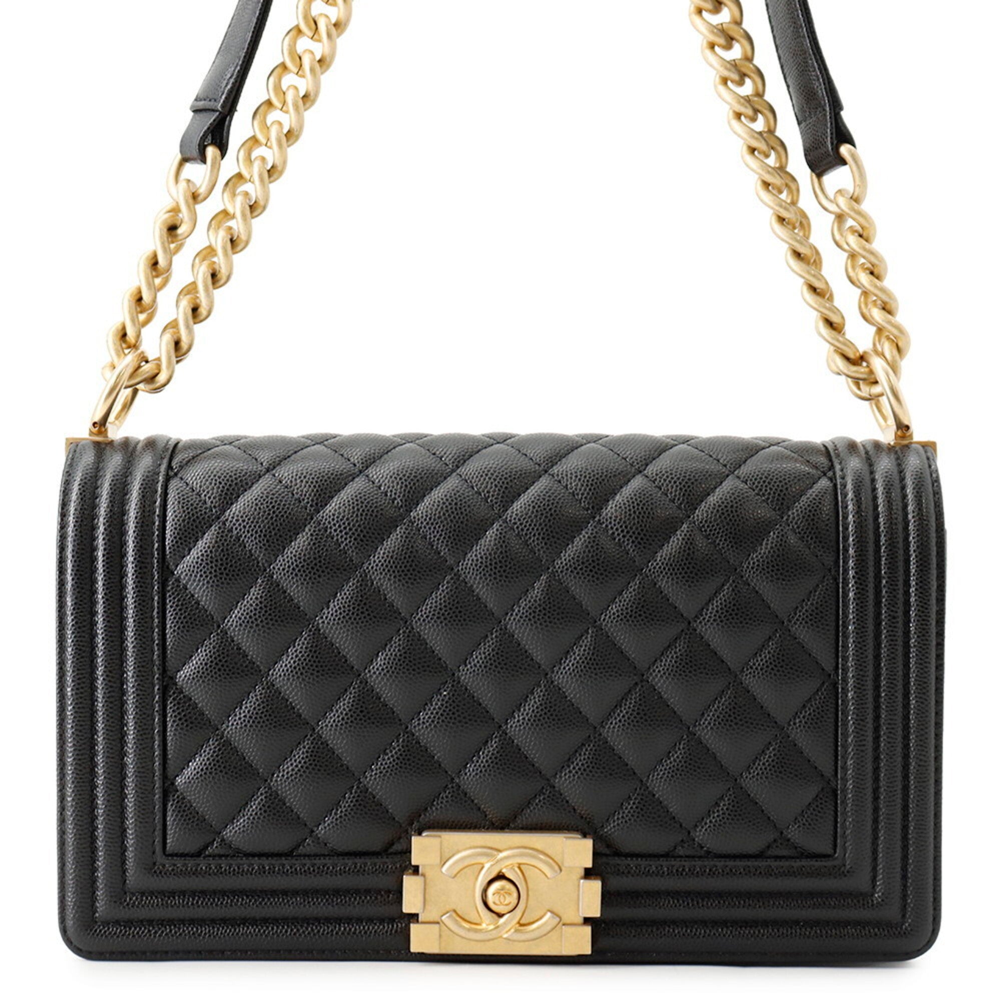 Chanel Matelasse Black Grained Calfskin Handbag Shoulder Bag (Pre-Owned)