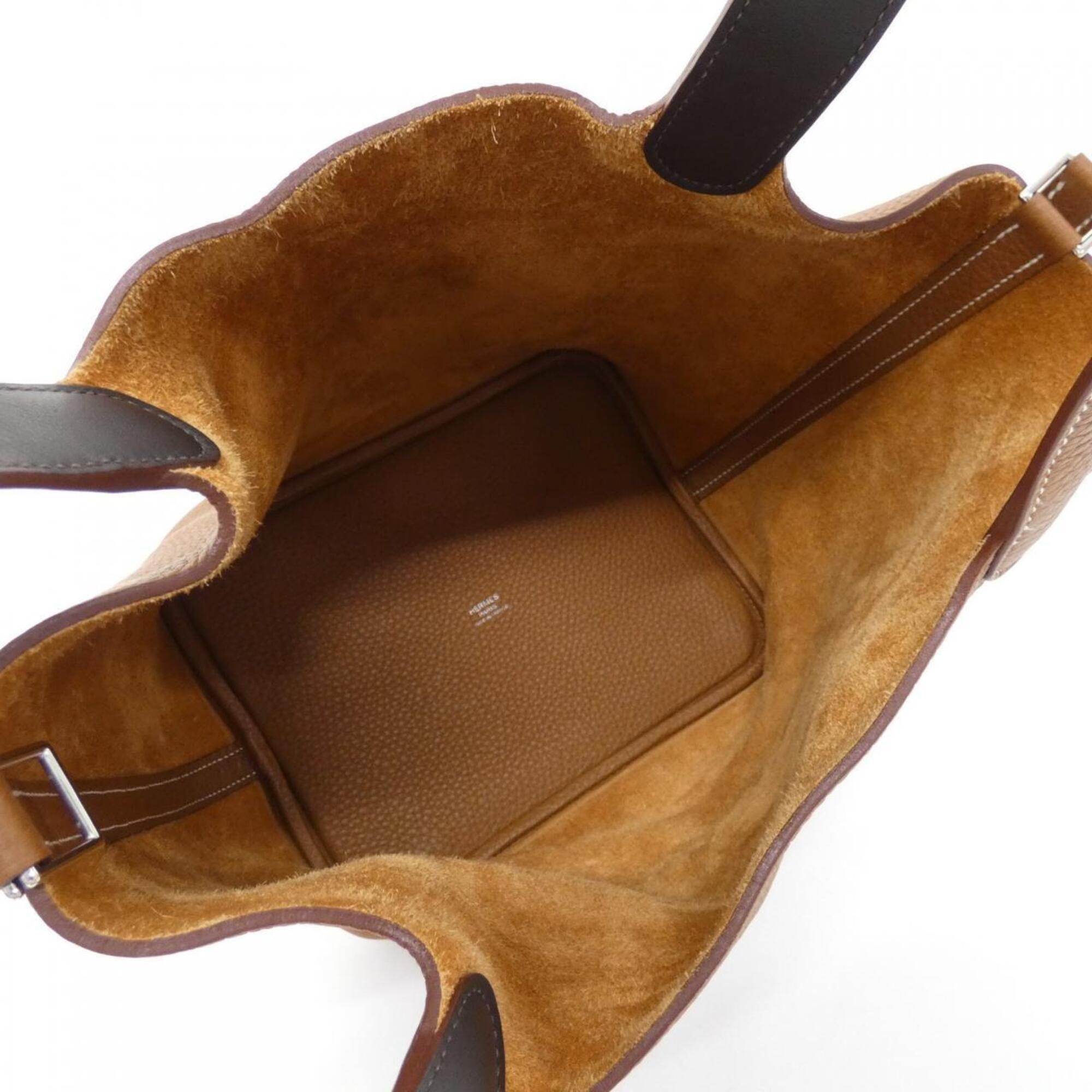 Hermes Brown Gold Brown Taurillon Clemence Leather Swift Leather Handbag (Pre-Owned)