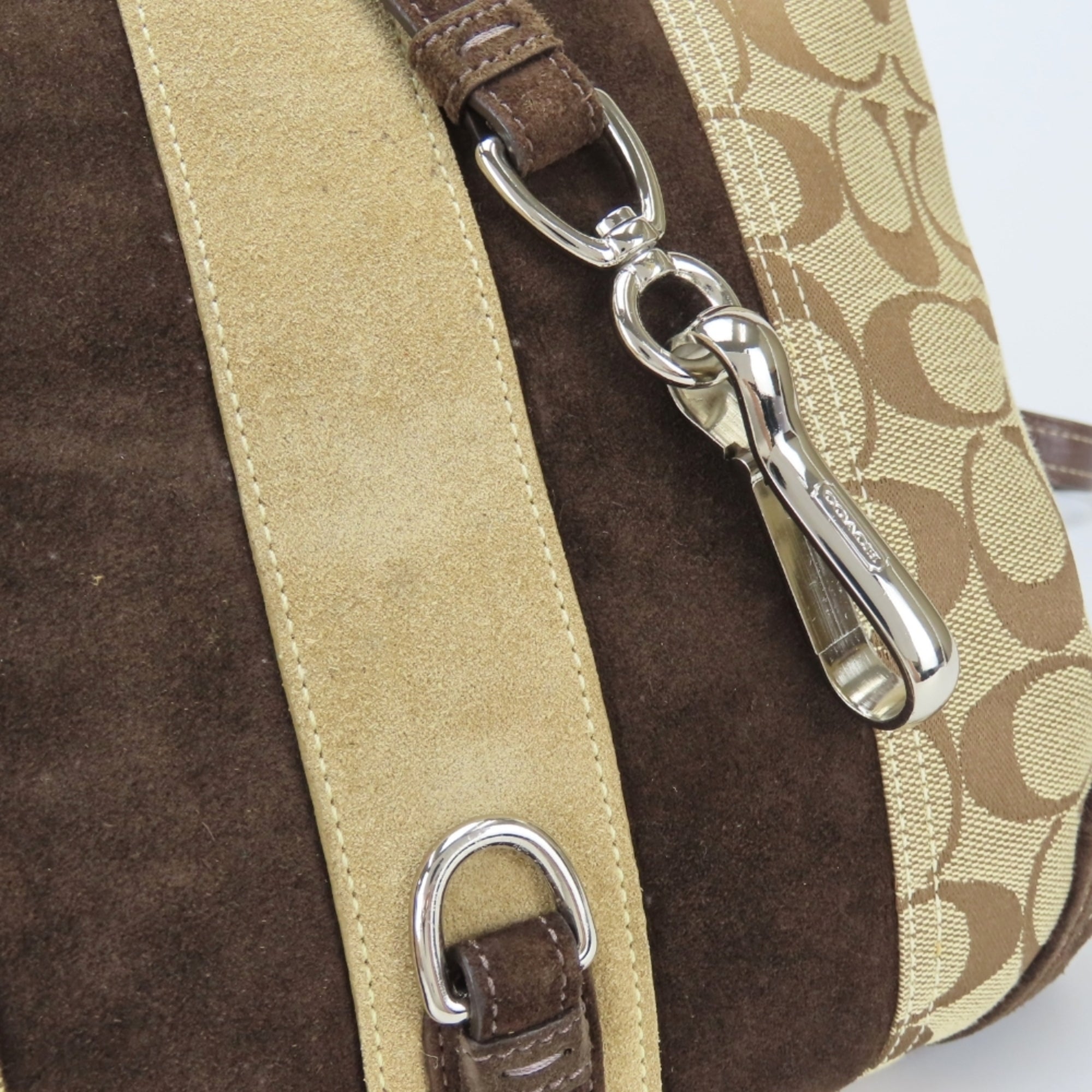 Coach Signature Brown Canvas Suede Leather Shoulder Bag (Pre-Owned)