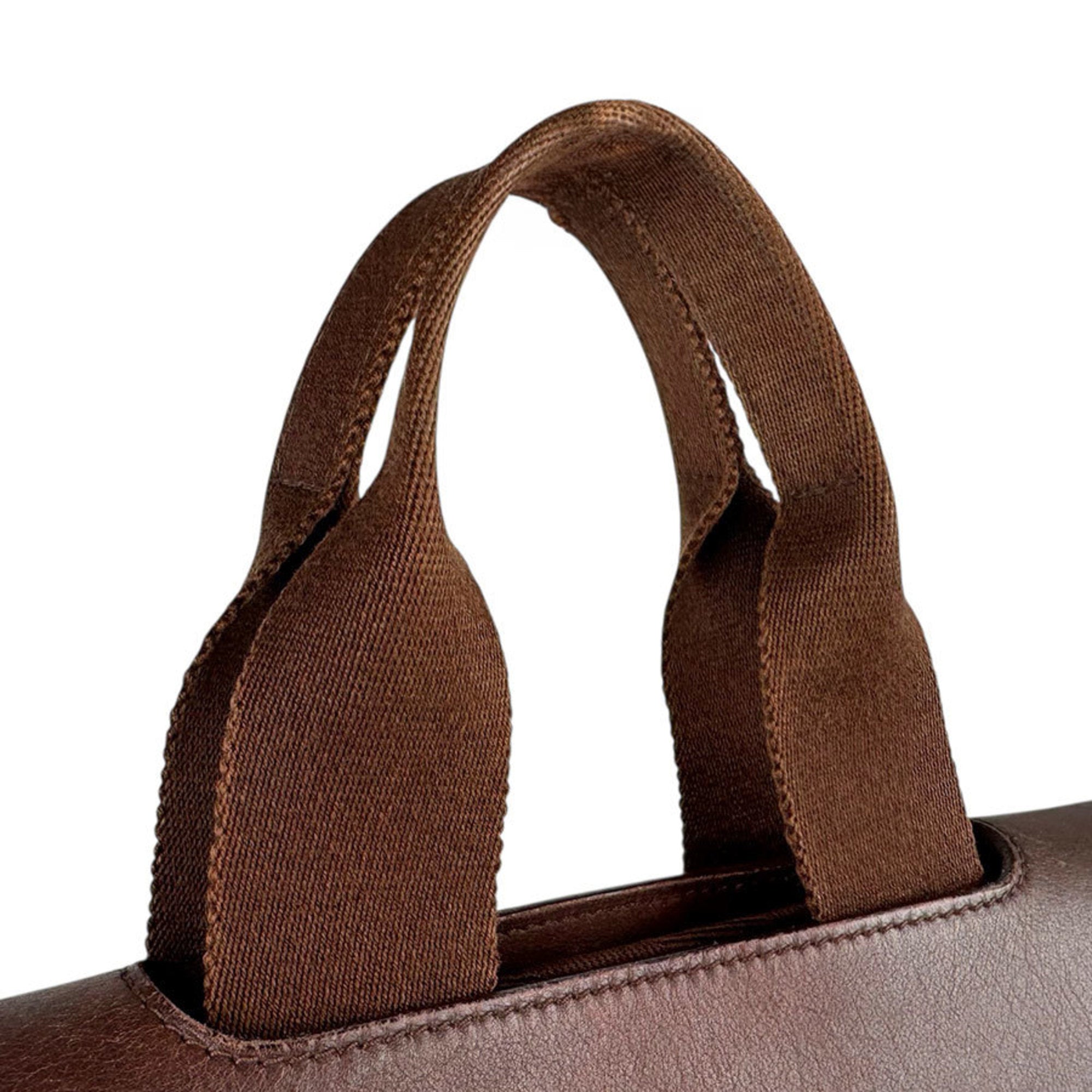 Hermes Brown Cotton Leather Handbag (Pre-Owned)