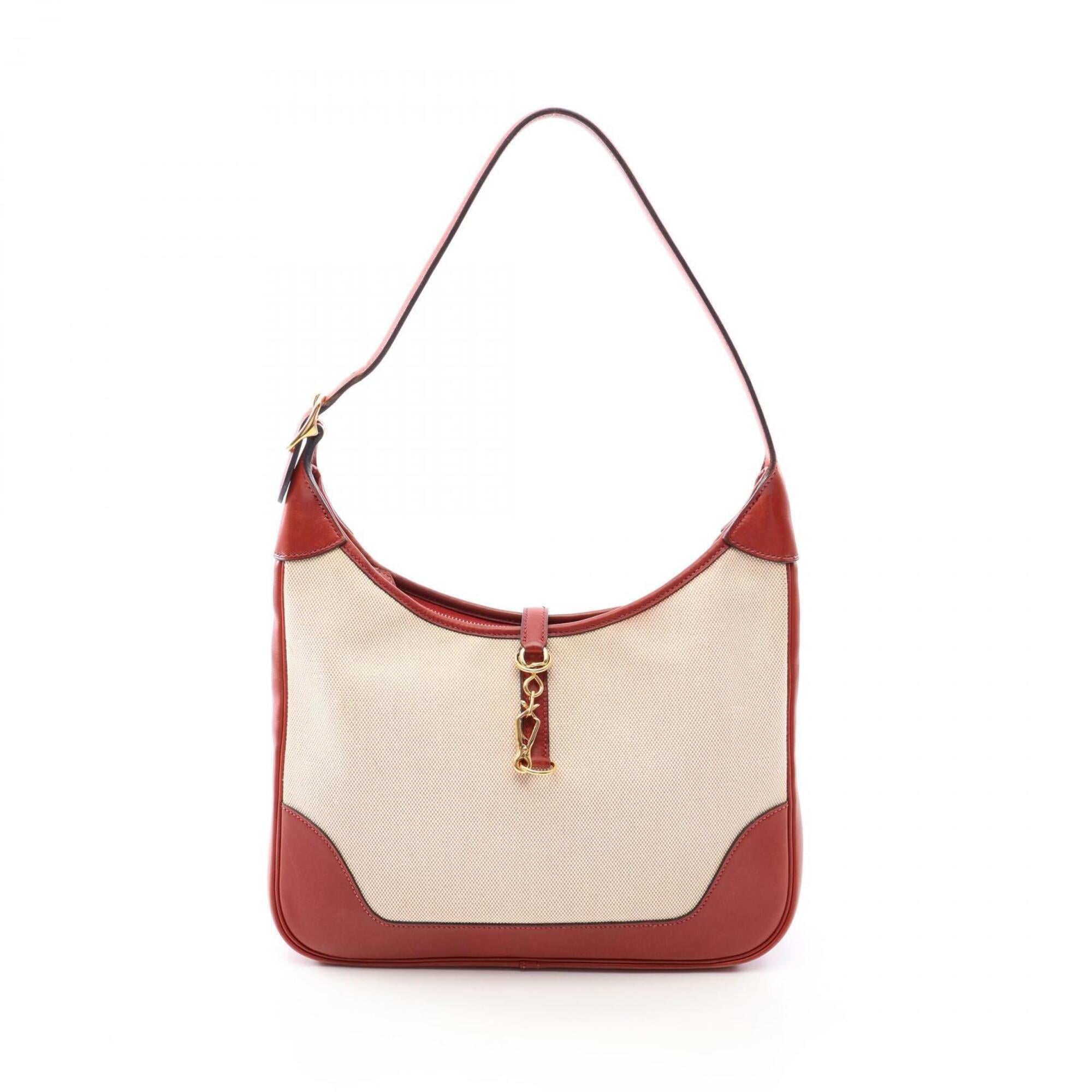 Hermes Bordeaux Ecru Ivory Toile H Handbag Shoulder Bag (Pre-Owned)