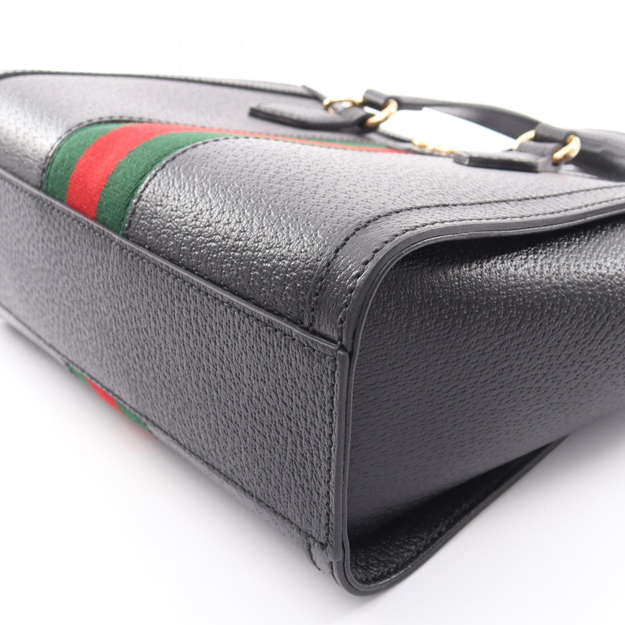 Gucci Black Green Red Color Leather Handbag (Pre-Owned)