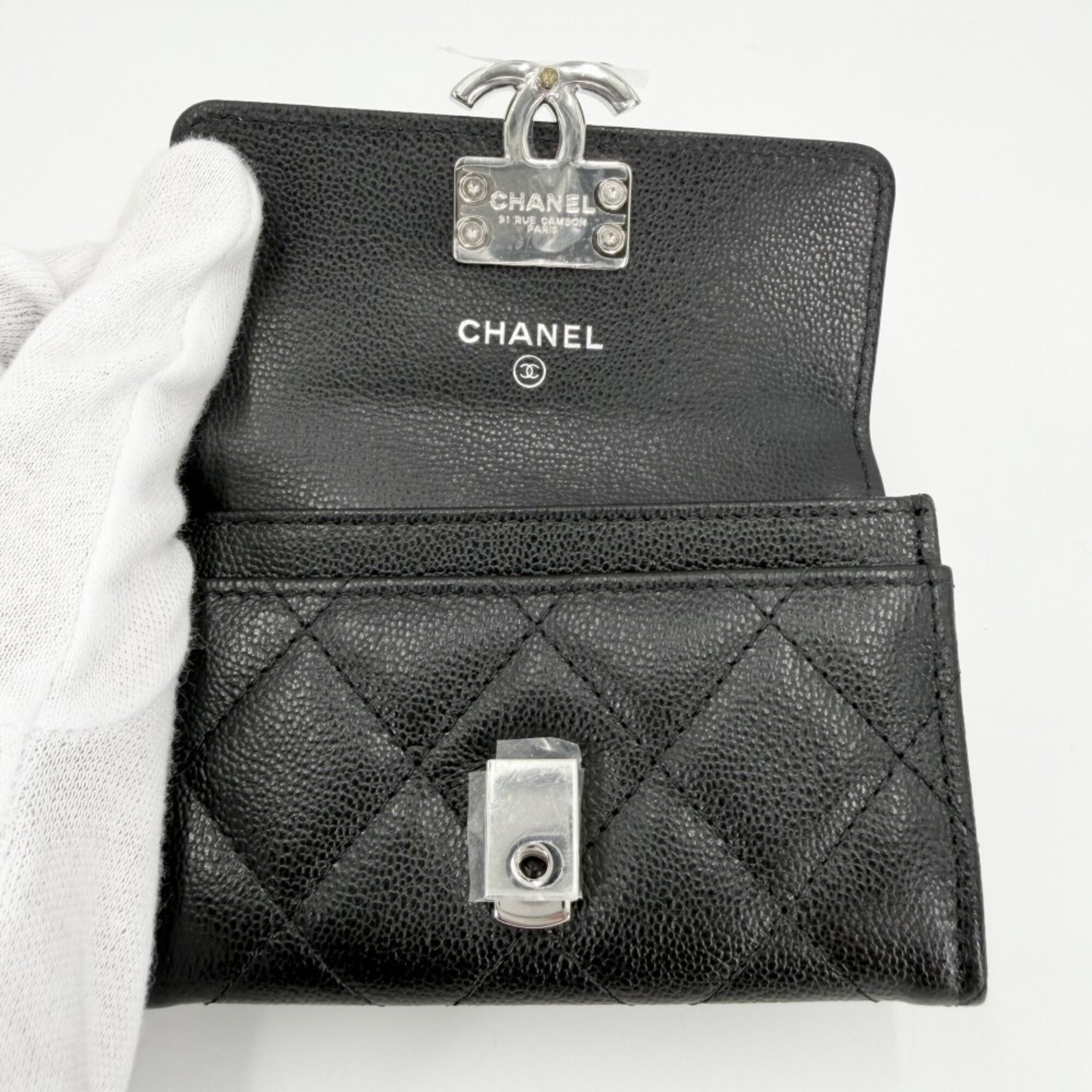 Chanel Matelasse Black Grained Calfskin Coin Purse/Coin Case (Pre-Owned)