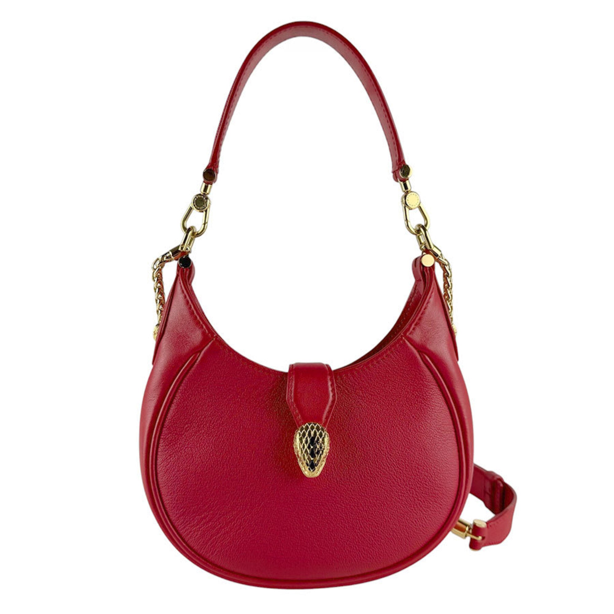 Bvlgari Red Color Leather Handbag Shoulder Bag (Pre-Owned)