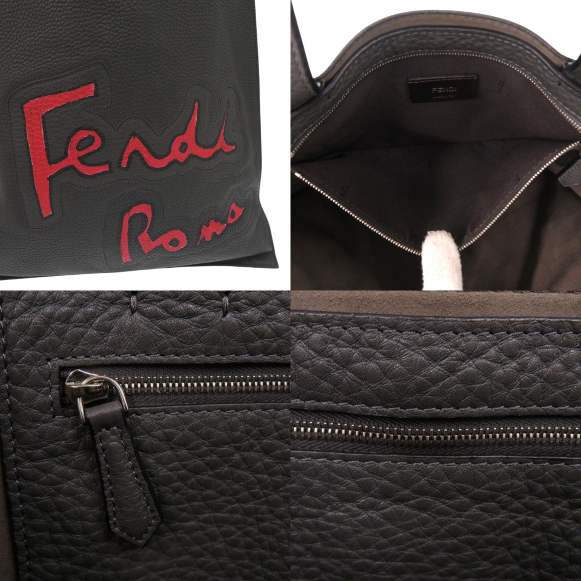Fendi Gray Red Color Leather Shoulder Bag (Pre-Owned)