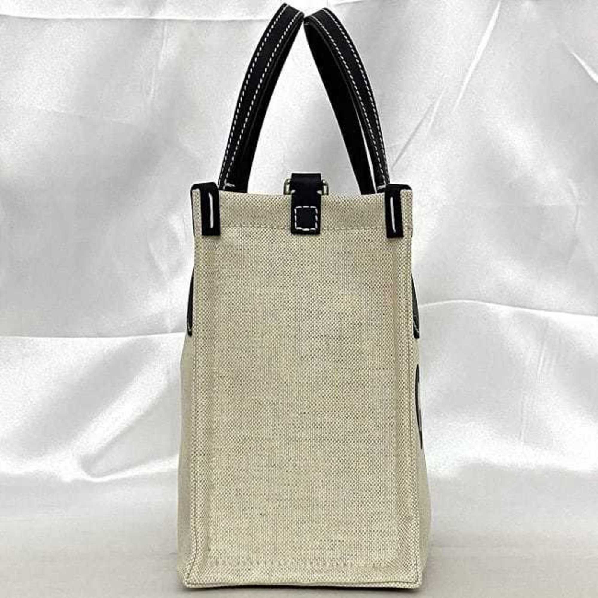 Gucci Beige Navy Canvas Leather Handbag Shoulder Bag Tote Bag (Pre-Owned)