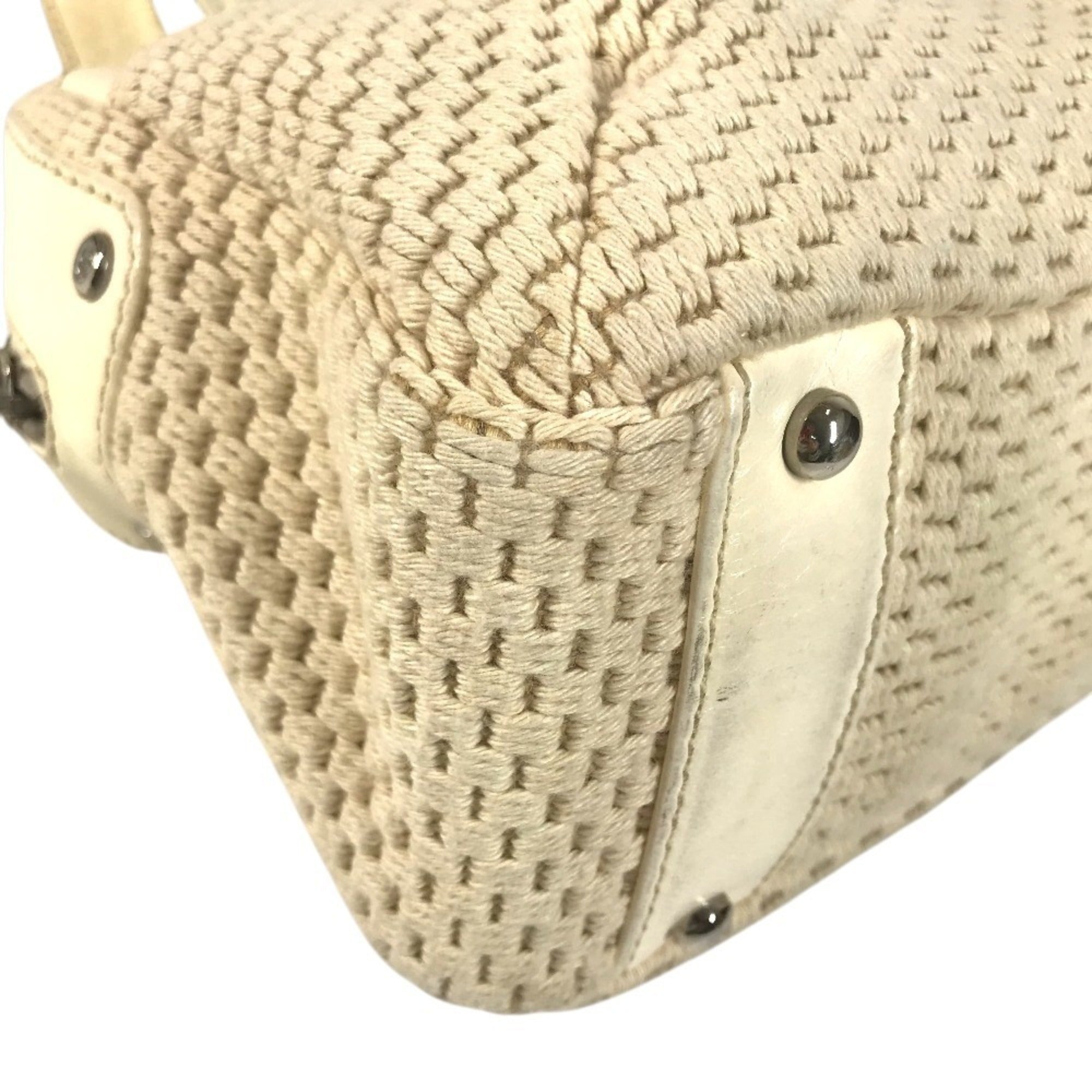 Chanel Beige Ivory Leather Canvas Handbag Shoulder Bag (Pre-Owned)
