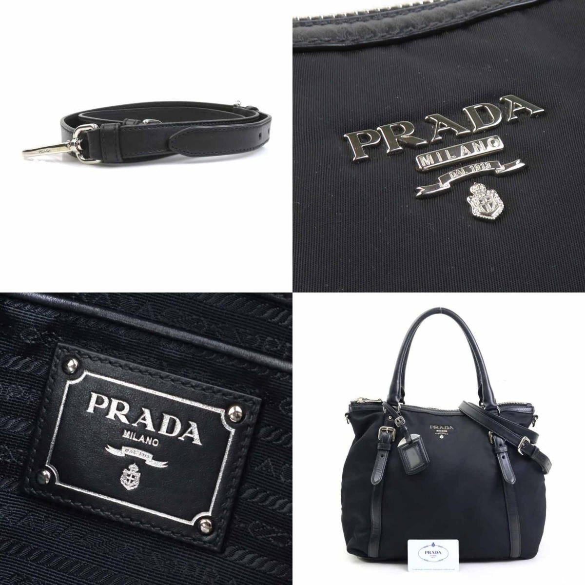 Prada Black Nylon Leather Handbag Shoulder Bag (Pre-Owned)