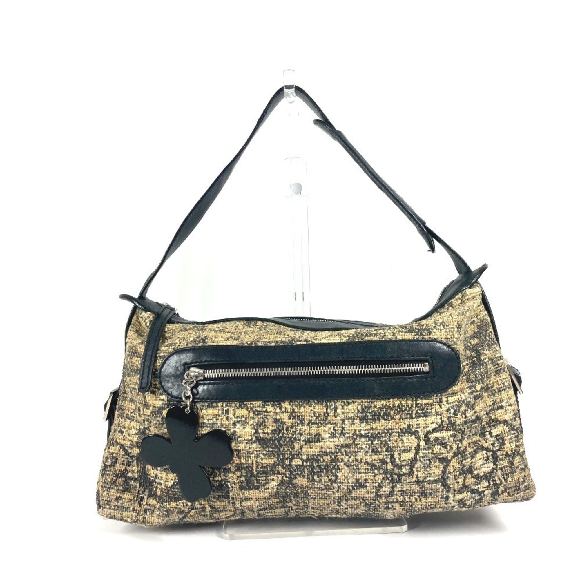 Chanel Beige Black Yellow Canvas Leather Shoulder Bag (Pre-Owned)