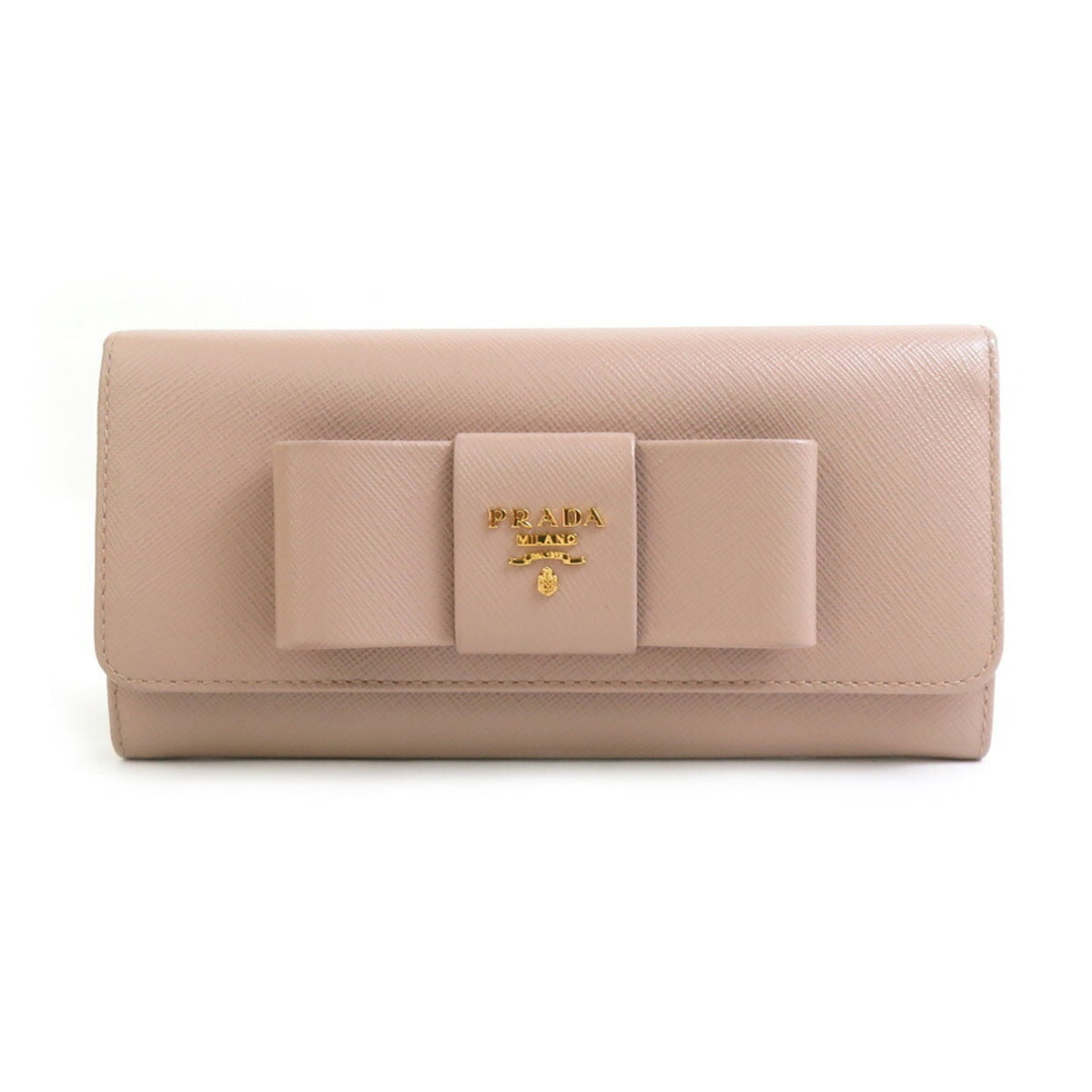 Prada Pink Beige Leather Long Wallet (Bi-Fold) (Pre-Owned)