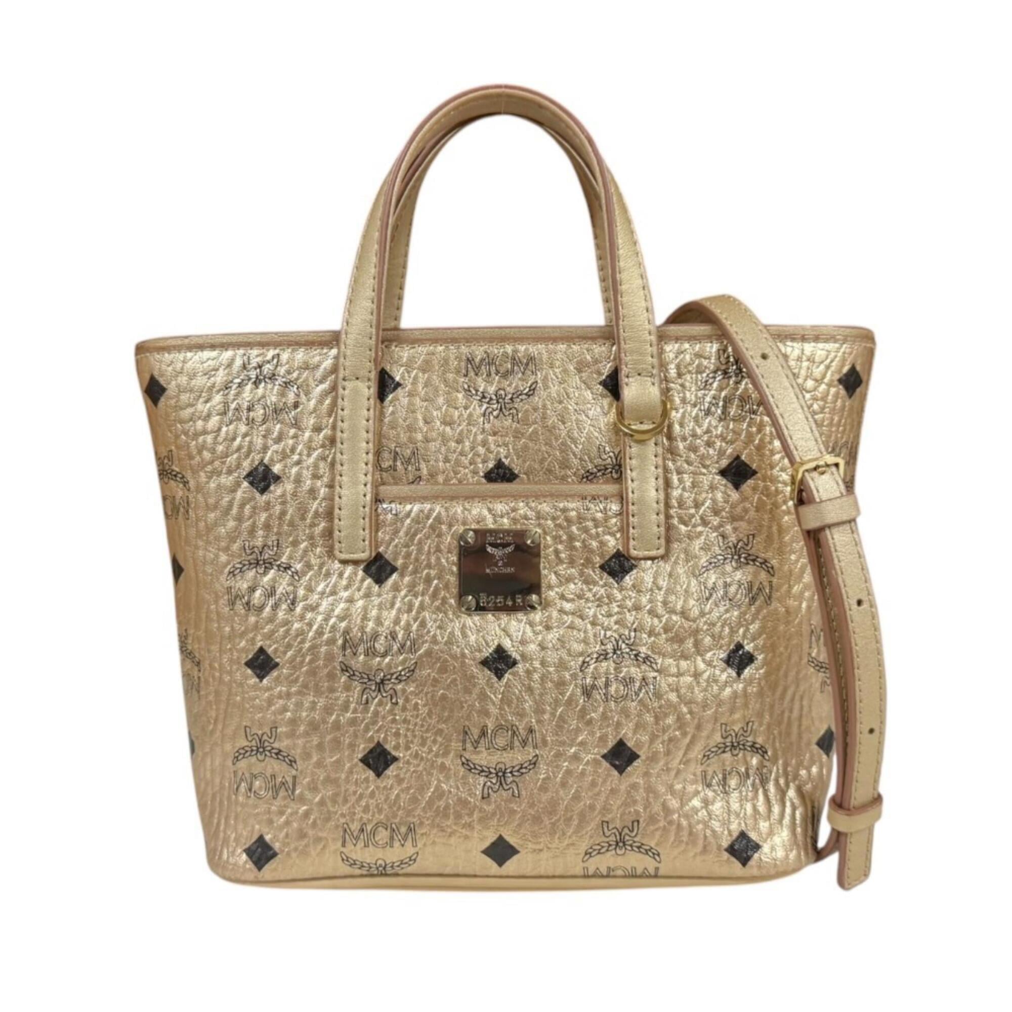 Mcm Gold Leather Shoulder Bag (Pre-Owned)